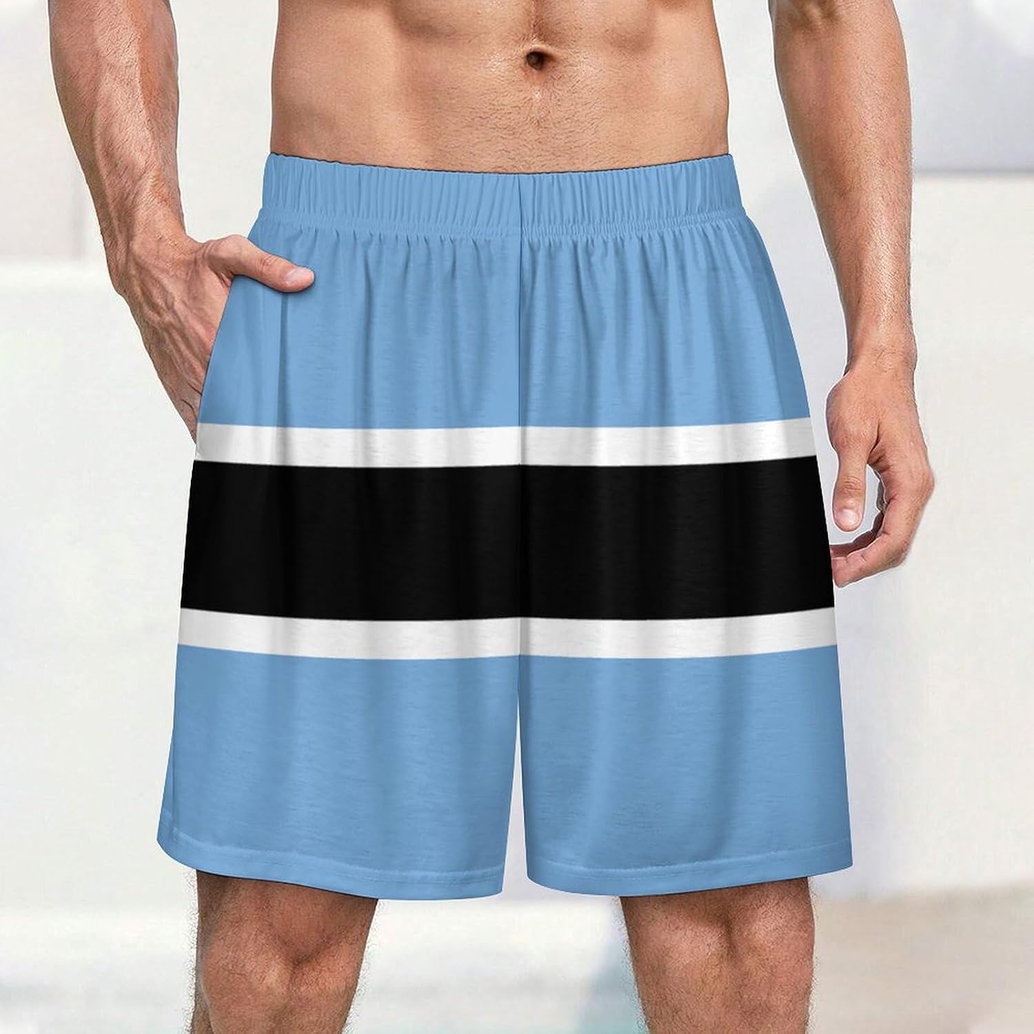 Botswana Flag Mens Pajama Shorts Drawstring Pajama Pants Pj Bottoms with Pockets