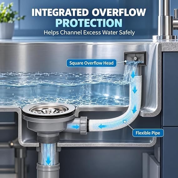 GIONAR 114mm Kitchen Sink Waste Kit with Overflow Pipe & Strainer