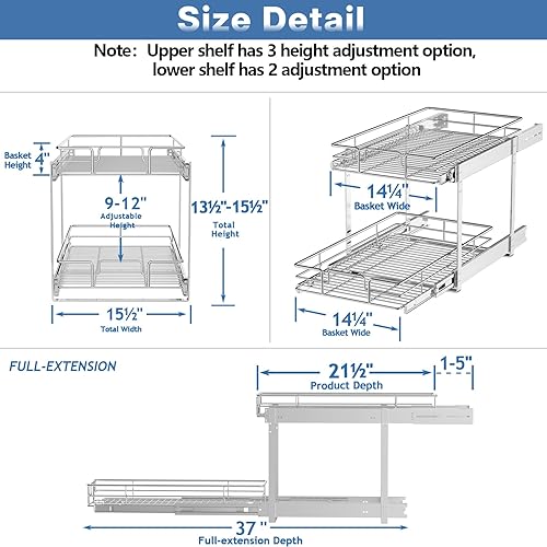 Vista 54 de LOVMOR Organizador de gabinete extraíble de 20 pulgadas de ancho x 21 pulgadas de profundidad, estantes extraíbles para armario de cocina, 1 Tier