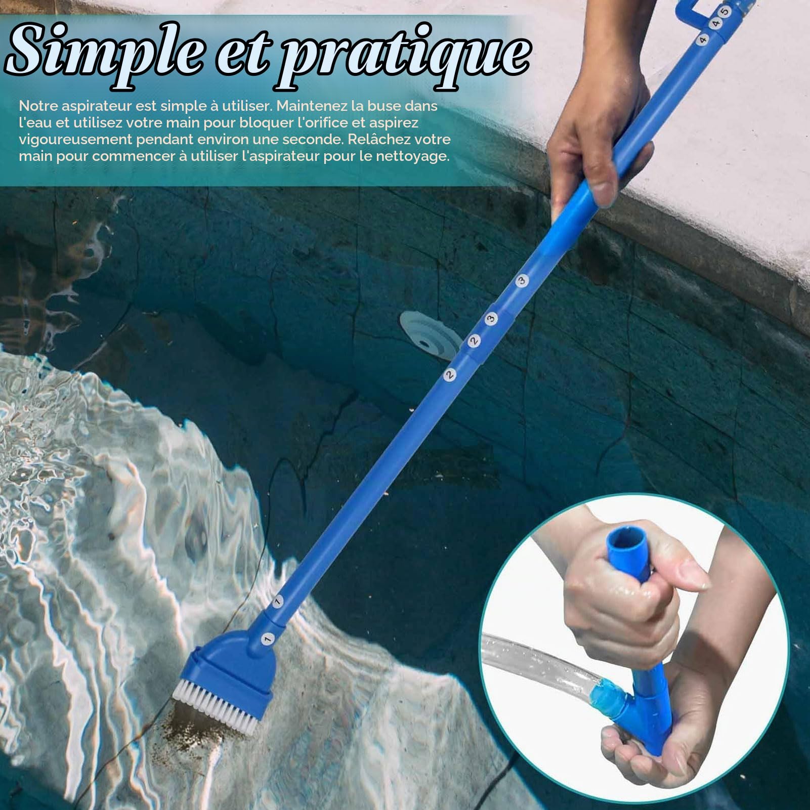 Aspirateur de Spa, aspirateur de Spa Manuel avec Aspiration puissante, aspirateur de Spa sans électricité, Nettoyeur de Spa sans Fil pour Spa, Spa, étang, piscines gonflables