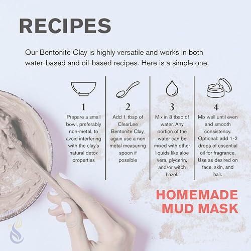 Miniatura 8 de ClearLee Arcilla de bentonita polvo de grado cosmético, polvo natural 100% puro, arcilla india, ideal para desintoxicación de la piel,