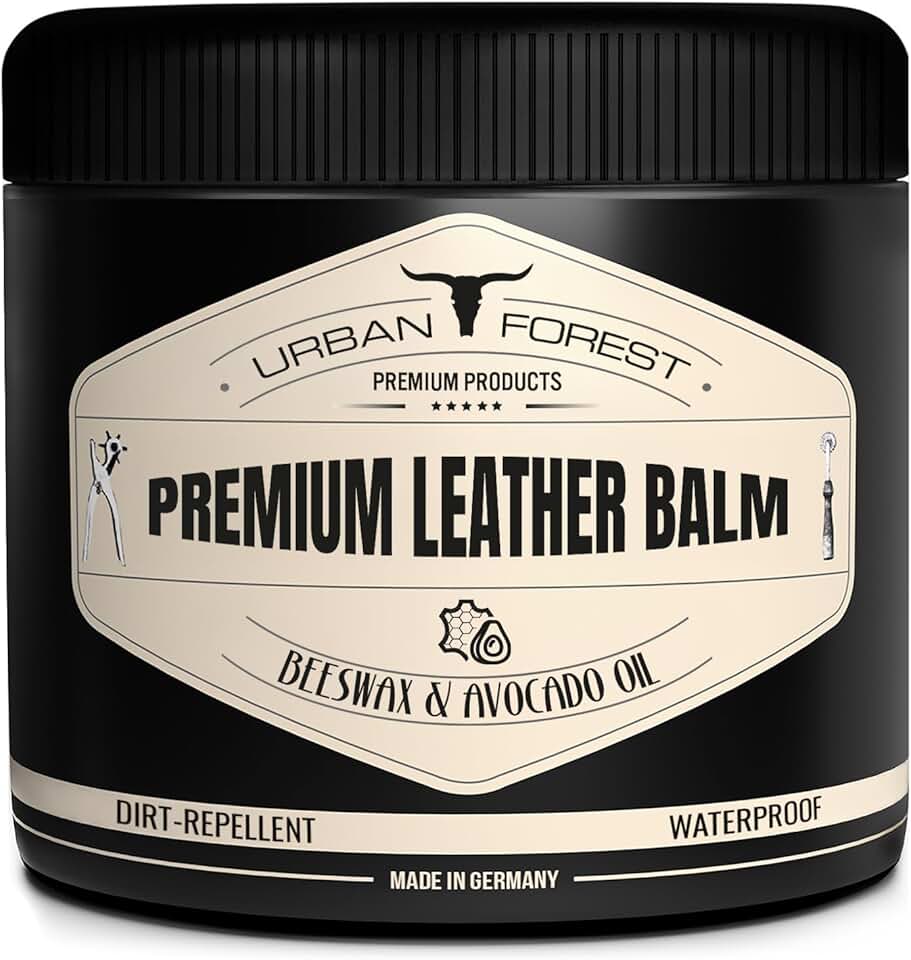 URBAN FOREST Leather Care Conditioner incl. natural Beeswax & Avocado Oil 16.9 fl oz, Heavy Duty Scratch Repair Balm - Preservative for Dry Cracked Furniture, Car Seats, Saddles, Boots Made in Germany