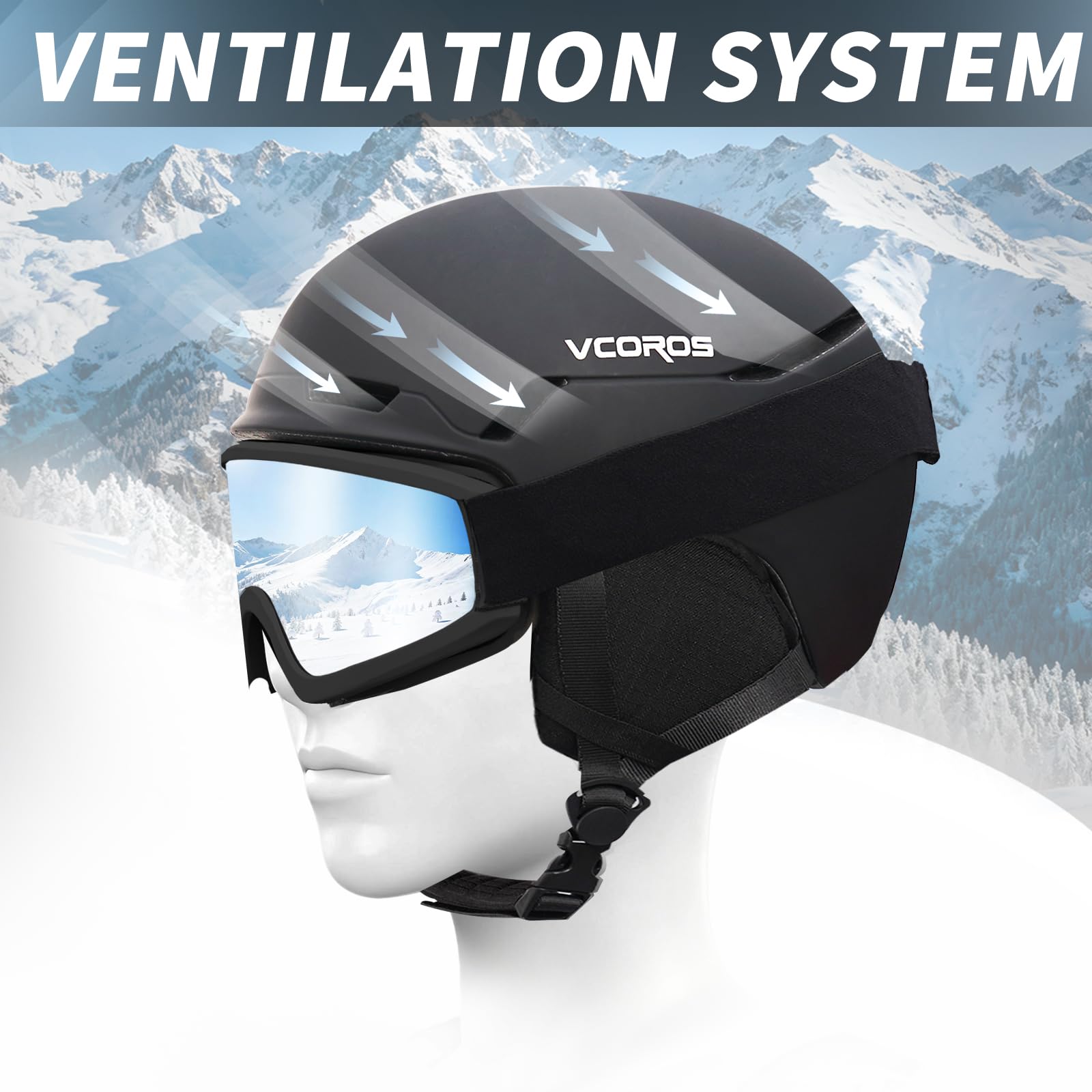 Casco de Esquí Kit con Gafas de Esquí, Capucha Transpirable UV, Orejeras Extraíbles para Hombre Mujer