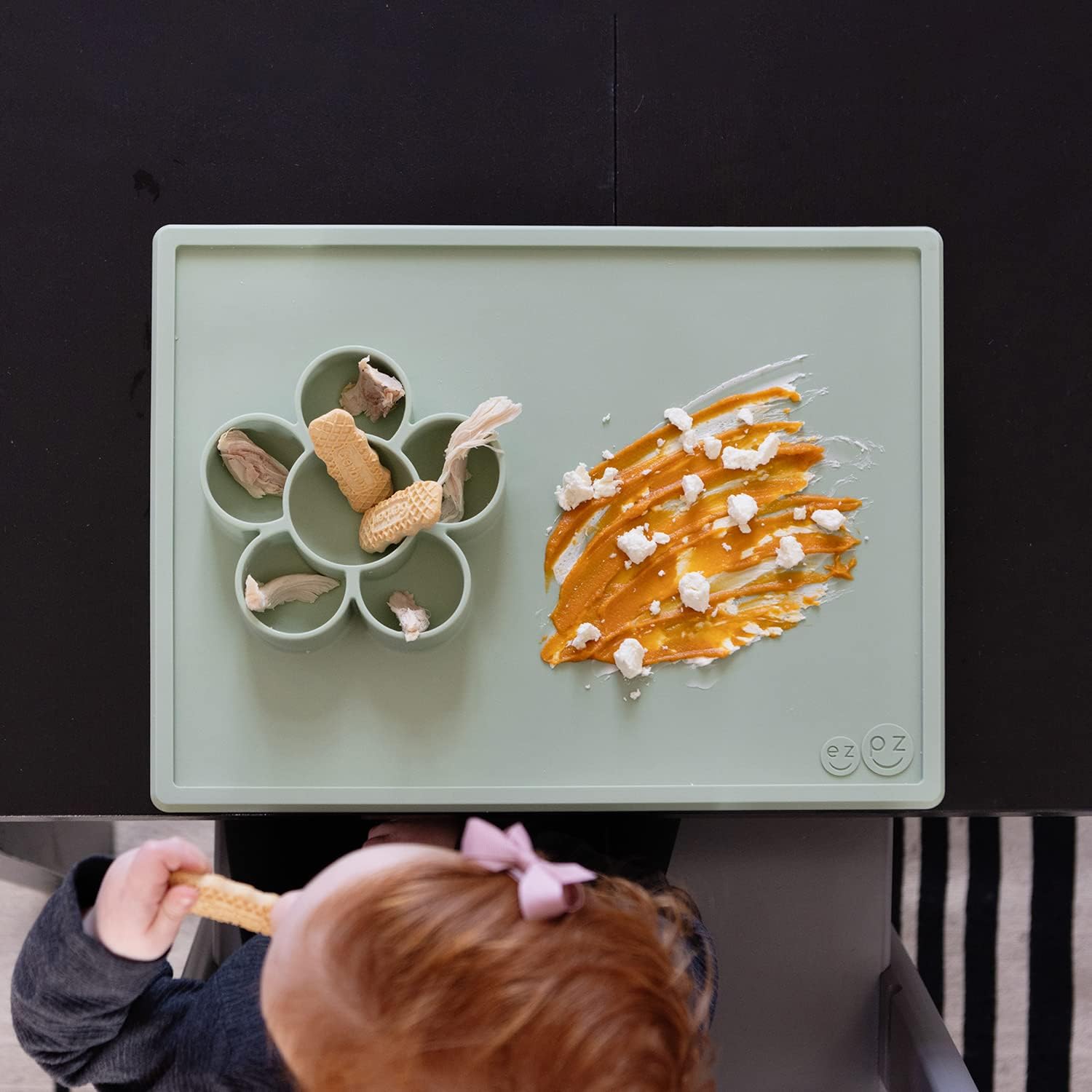 Sage Green Silicone Suction Play Mat with Flower Compartments