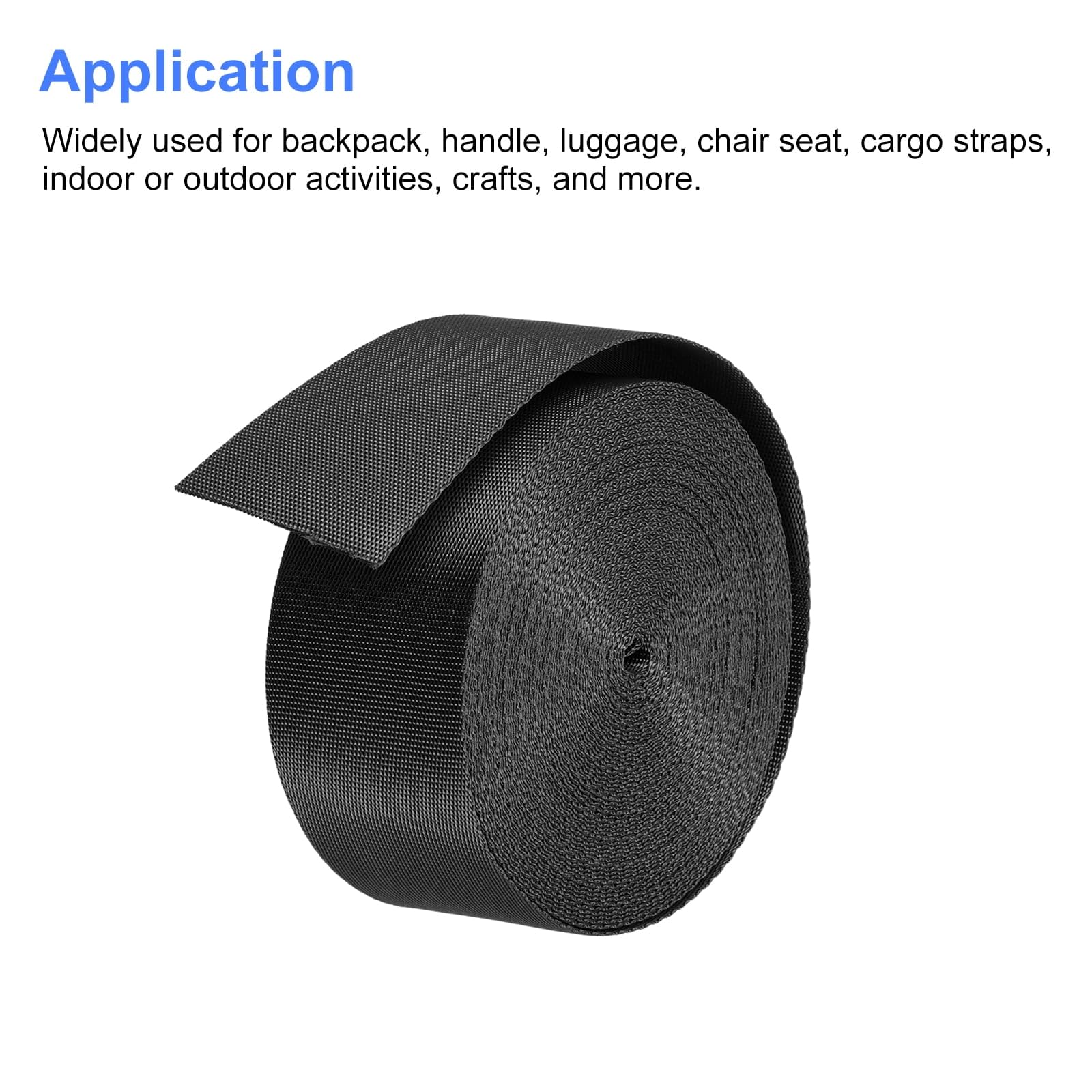 Nylon Webbing Strap, 10 Metres, 1 inch/1.5 inch/2 inch Width, 0.7 mm Thickness (Black, 2 inch) 1
