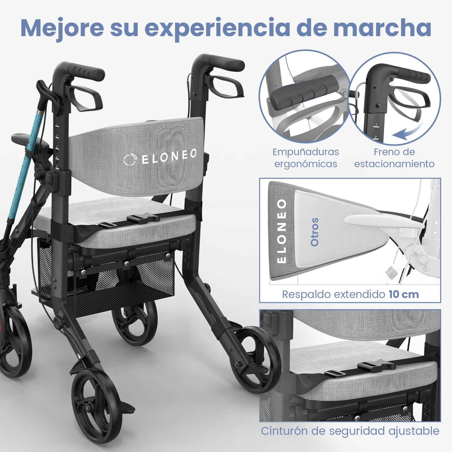 ELONEO Silla de Ruedas y Andador 2 en 1 plegable y ligero con asiento, Andador todoterreno convertible en silla de ruedas, Ayuda de movilidad de aluminio, Silla de transporte, negro