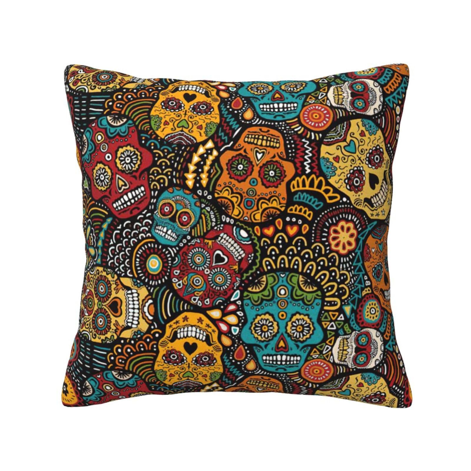Yyoretp Black Sugar And Skulls Style Print Decorative Throw Pillow Covers Square Sofa Cushion Cases For Bed Car Couch