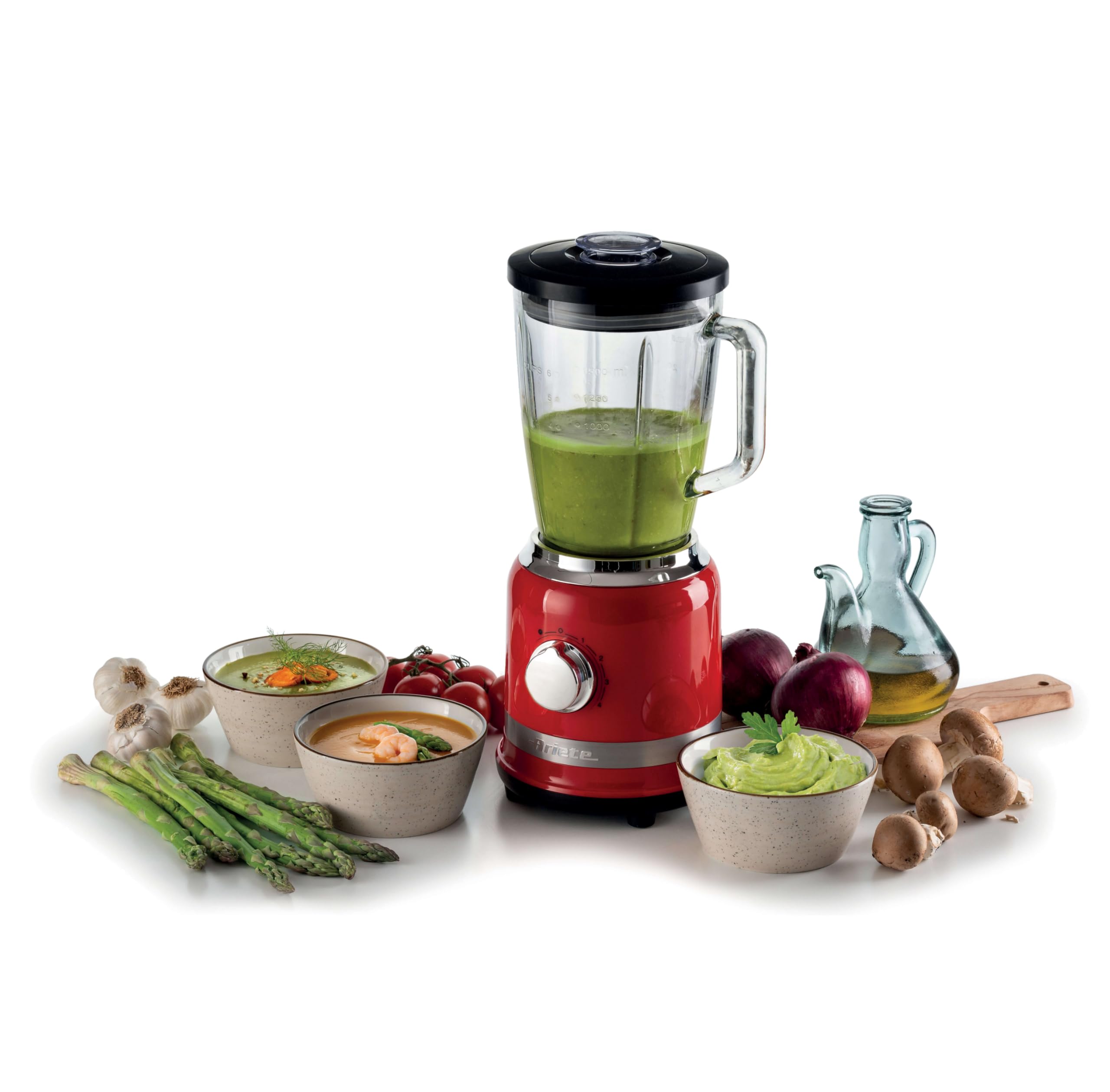 Ariete 585 Frullatore Moderna, 1000W, Capacità 1,5 L, 4 velocità + Funzione Pulse, Tazza in vetro graduata, 4 lame in acciaio inox, Rosso