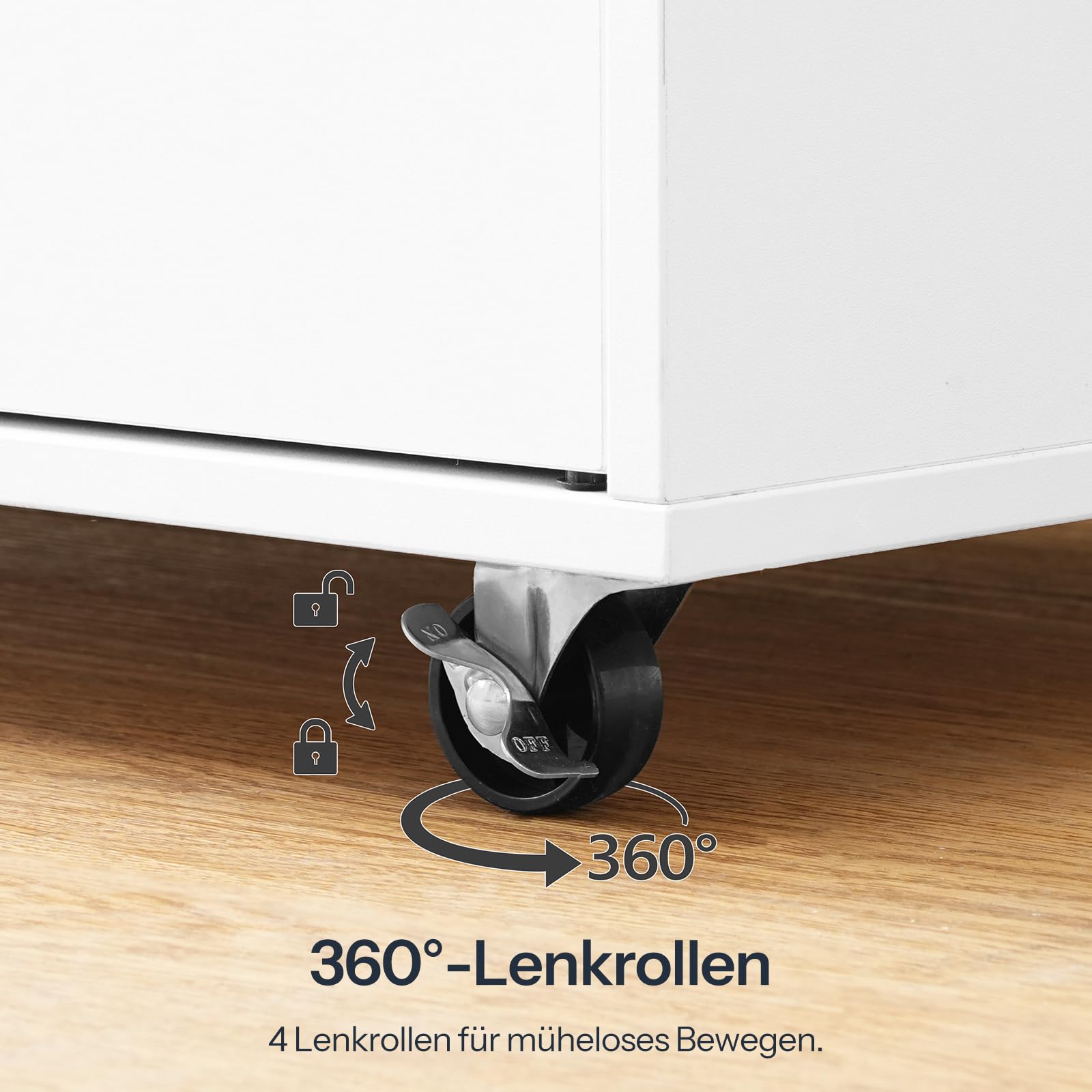 HOOBRO Rollcontainer mit abschließbarer Schublade und 8 Fächern, mobiler Aktenschrank, Schubladenschrank, Büroschrank, Bürocontainer, Schreibtisch Unterschrank, für Büro, Wohnzimmer, Weiß EWB55WJ01