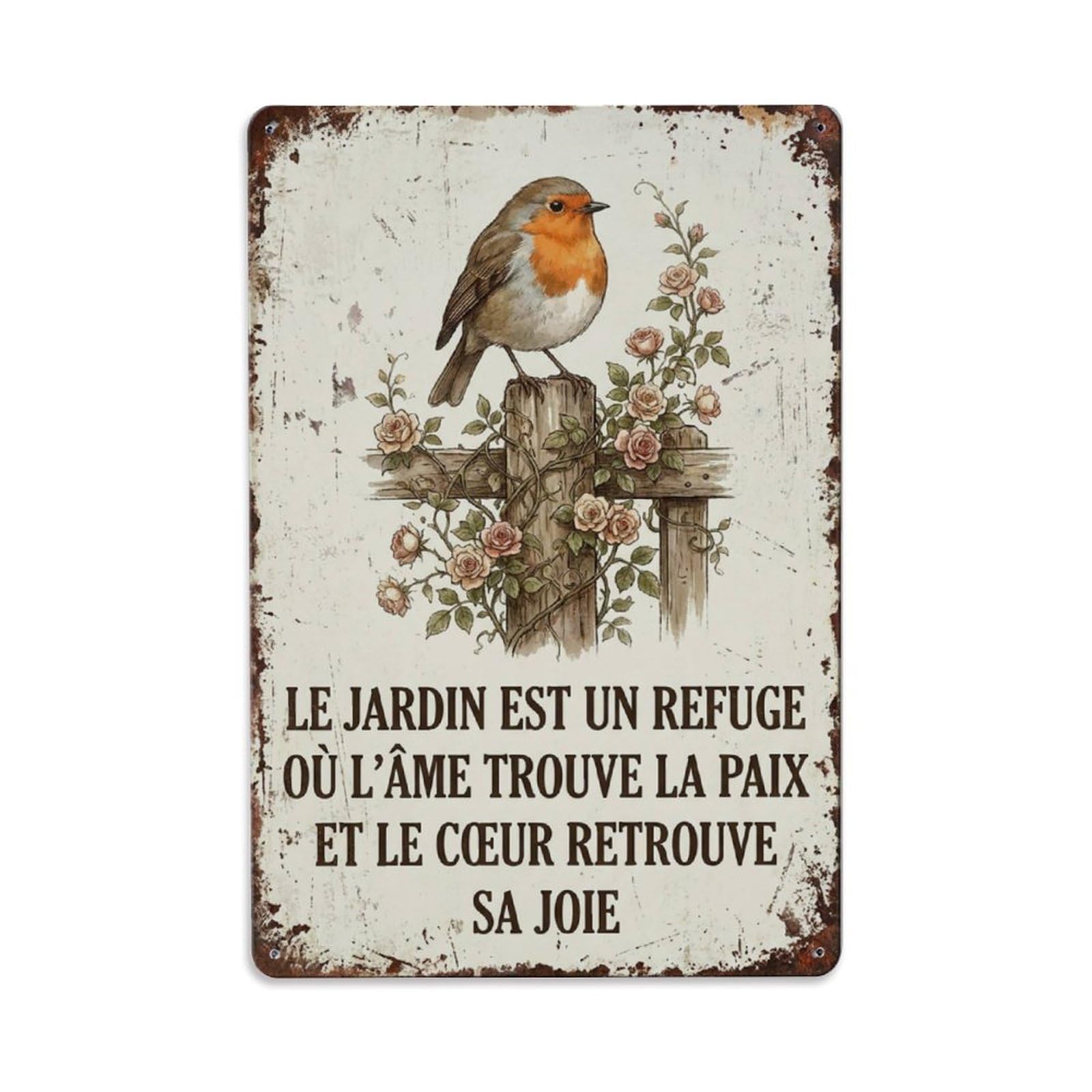 Robin Bird Soul Refuge 1 Metal Tin Sign Plaque Wall Decor for Cafe, Club Bar, Office, Home Garden Metal Poster 8x12Inch