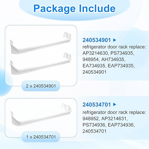 Miniatura 5 de 240534701 y 240534901 x 2 estantes de repuesto para puerta de refrigerador, compatible con frigidaire kenmore estante de puerta, estante de barra,