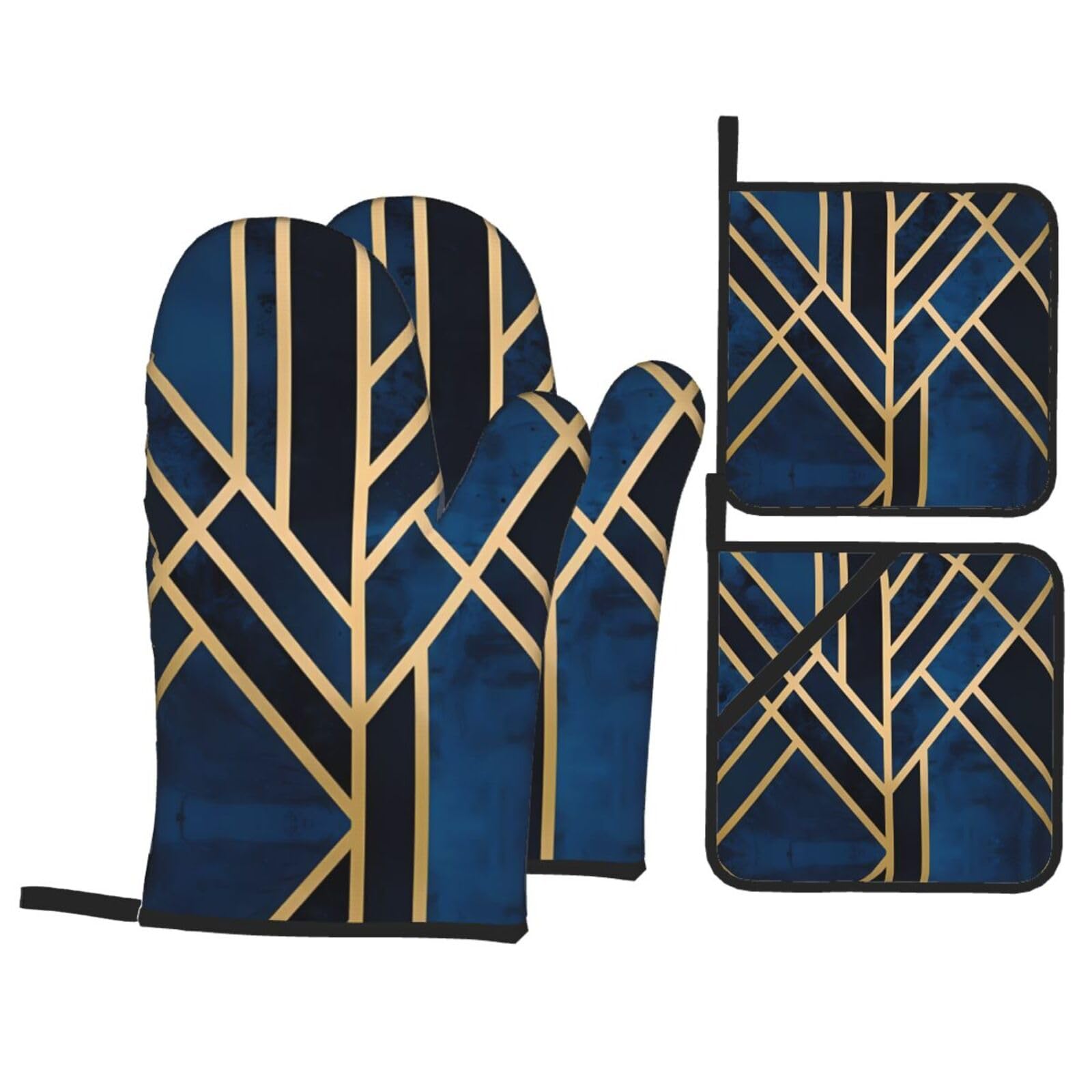 HJFCZH Abstract Geometric striped Prints Kitchen Throw Set: Durable Oven Layers with Waterproof Polyester – 4 Piece Heat Protection System