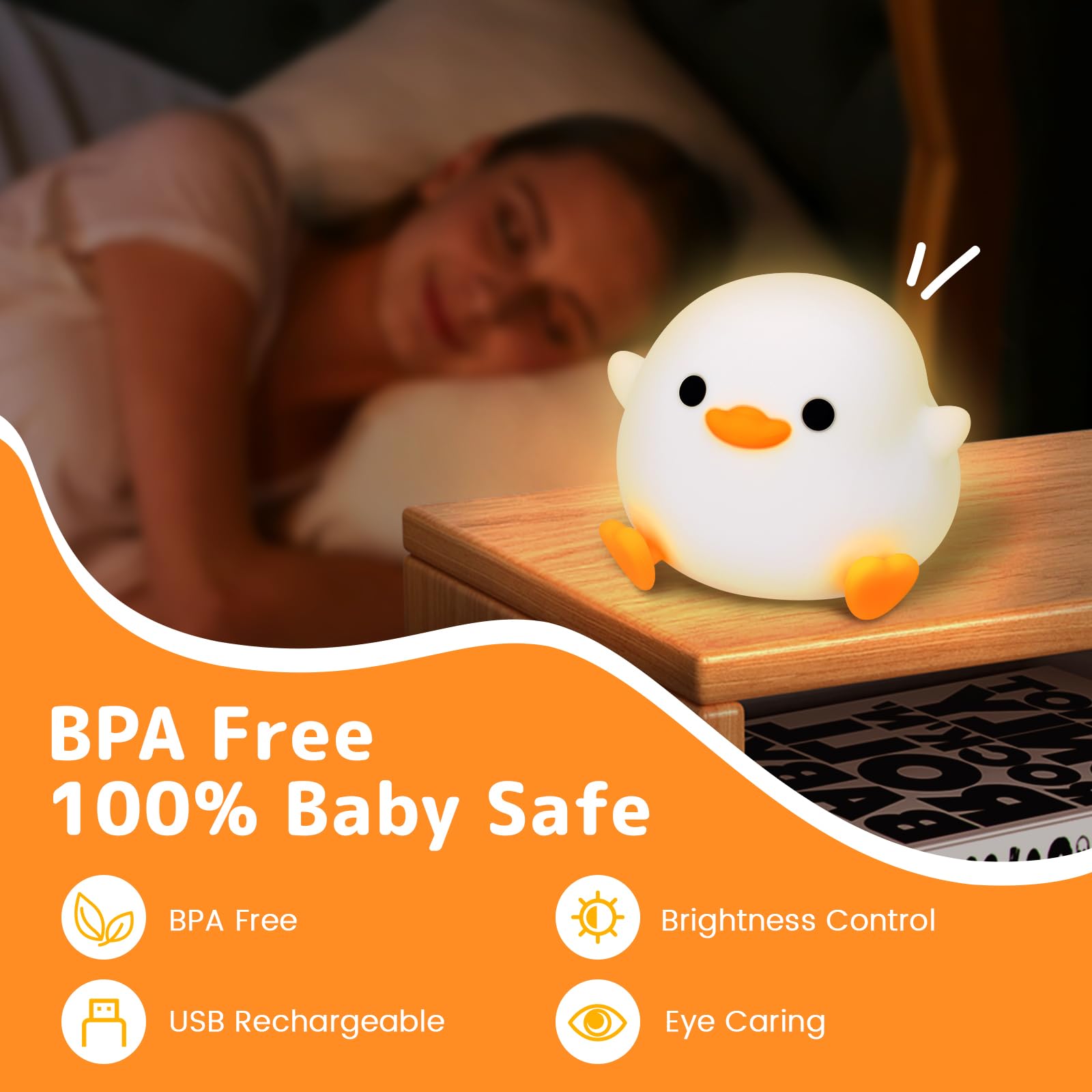 UCAMP Luz Nocturna Infantil,Silicona Luz Quitamiedos con Temporizador y Control Táctil,Luz de Noche recargable por USB para Niños,Luz Nocturna Bebé Silicona con Decoración de la Habitación