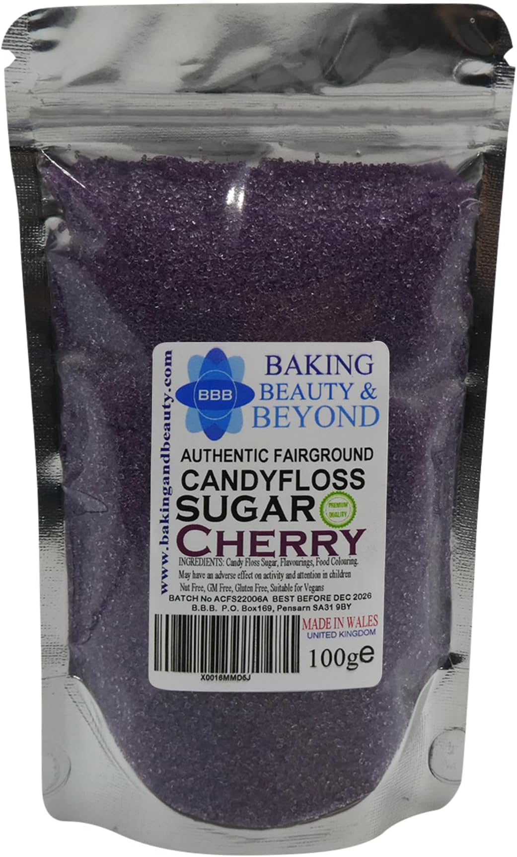 โ Baking Beauty and Beyond Premium Candy Floss Sugar 100g - Cherry Flavour