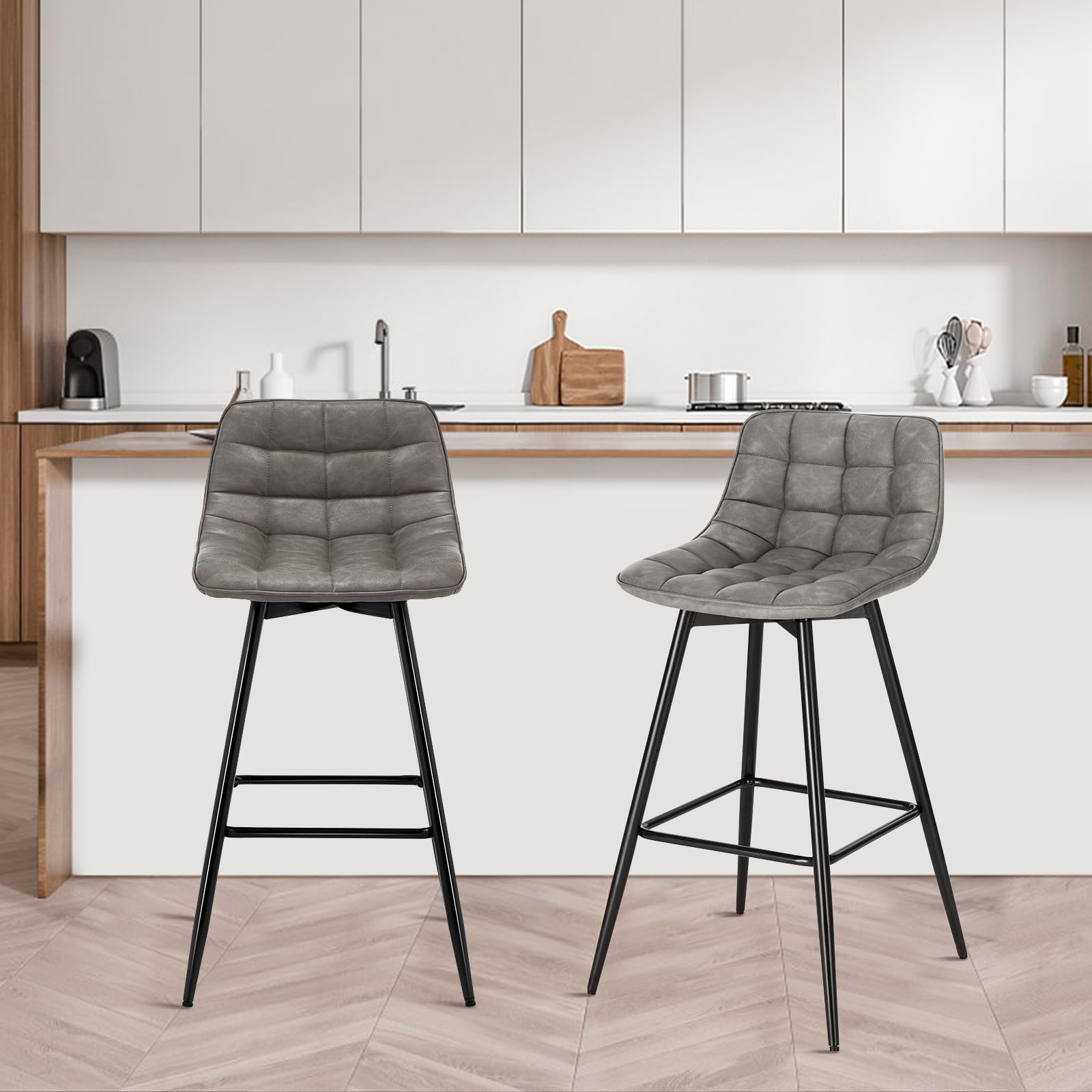 WOLTU Lot de 2 Tabouret de Bar Design Chaise Haute pour Bar Bistro siège en Similicuir avec Repose-Pieds Cadre en métal,Gris Foncé