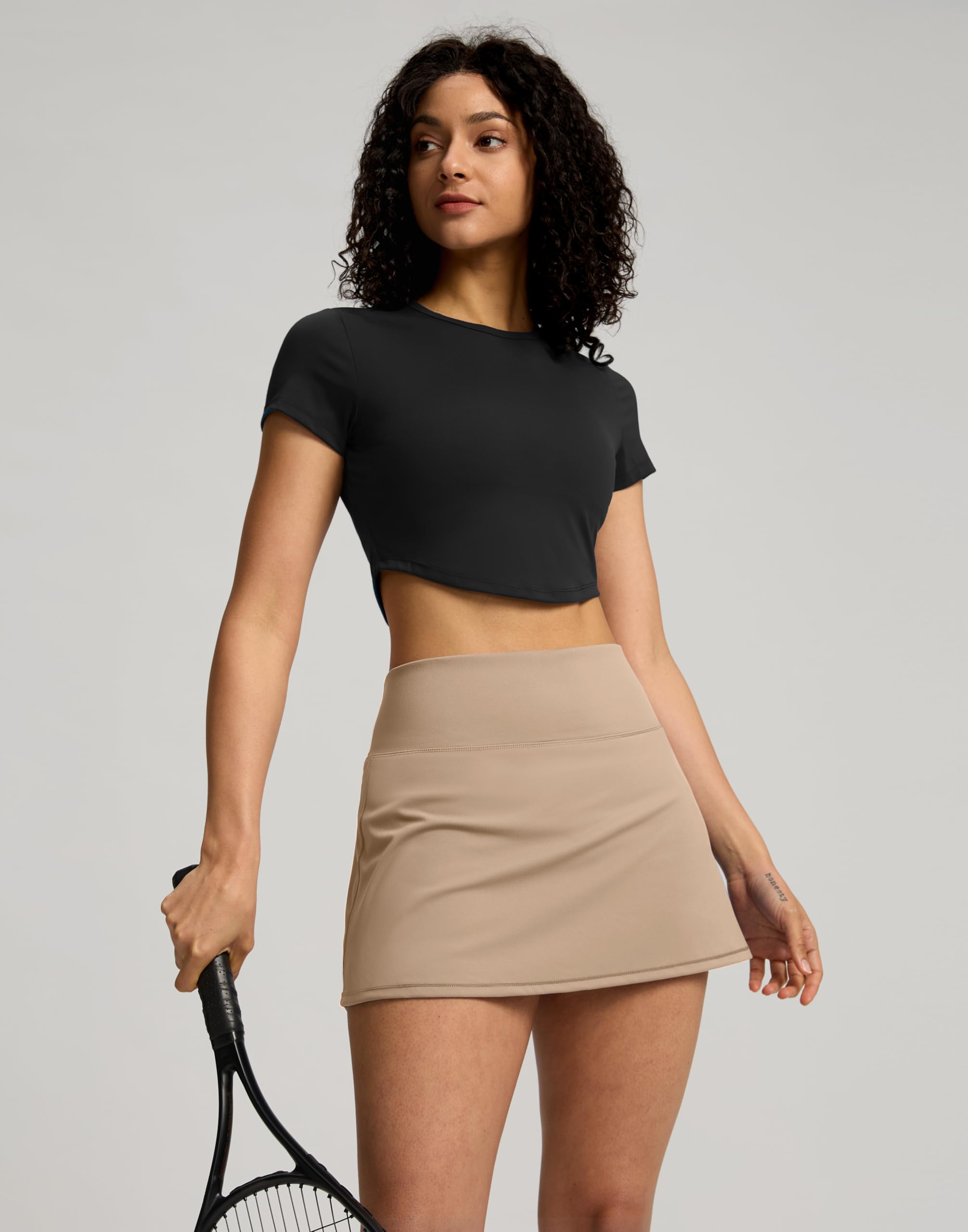 Soothfeel Tennis Skirts for Women High Waisted Golf Skirt with Shorts Pockets Workout Athletic Skort for Summer Casual (Beige Khaki, S)