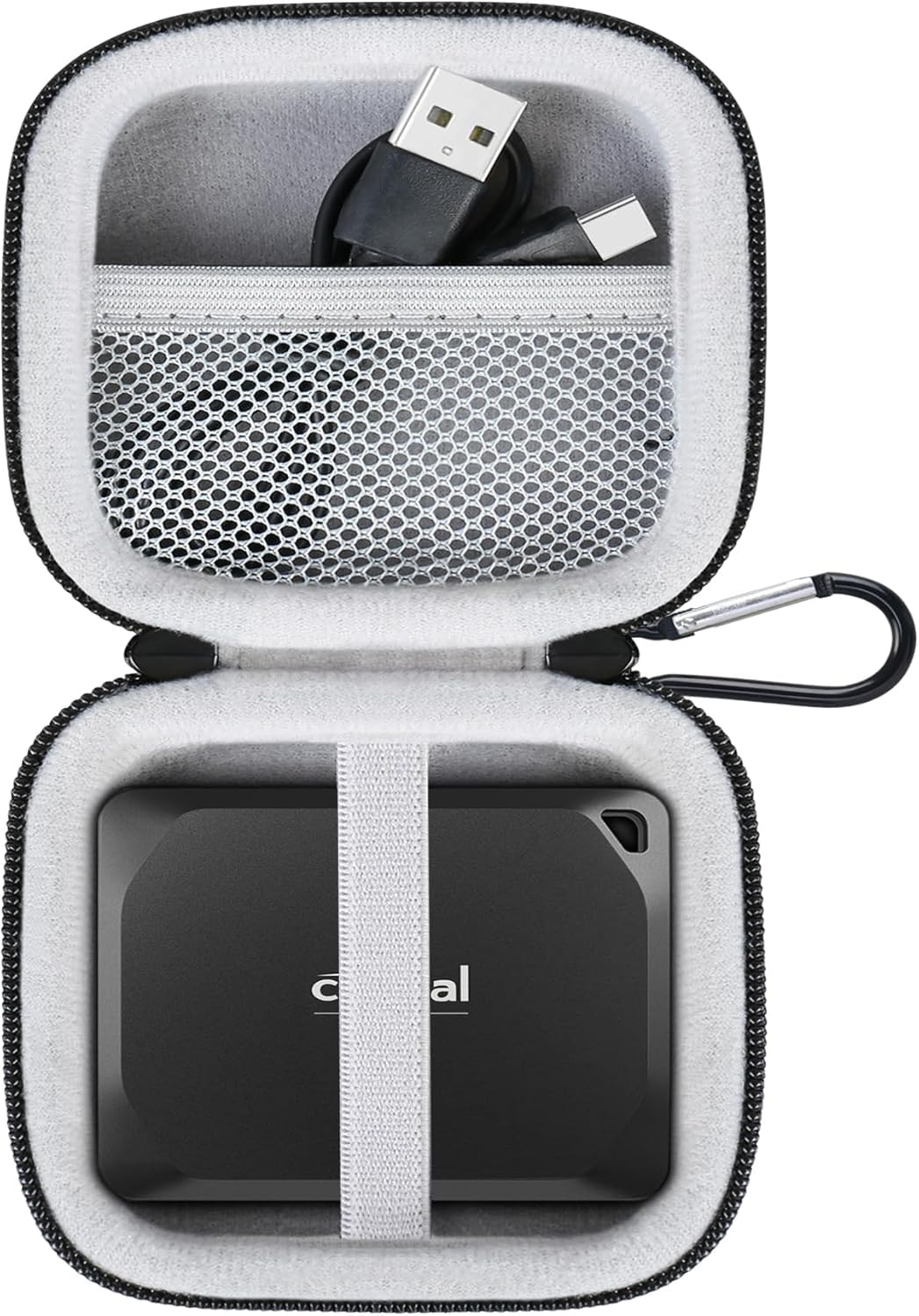 M.G.R.J® Portable Carrying Case Cover for Crucial X9 / X9 Pro / X10 / X10 Pro SSD 1TB 2TB 4TB 6TB 8TB USB 3.2 Portable External SSD Shockproof Water Repellent Storage Travel Bag (Hard|EVA|Black)-picture-26