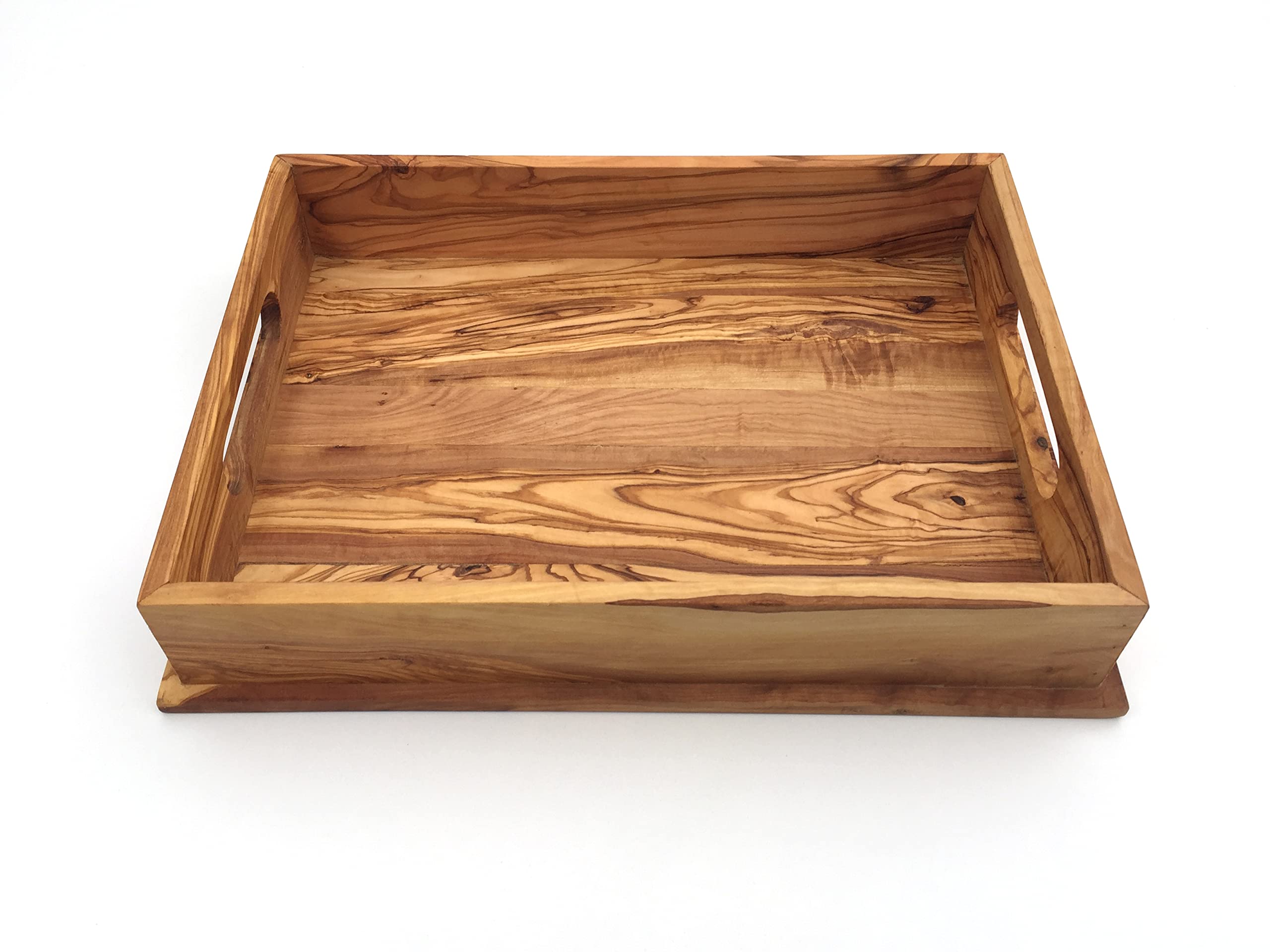 Bandeja para servir con 2 asas, rectangular, longitud 40 cm, bandeja de madera, hecha a mano de madera de olivo, regalo de alta calidad