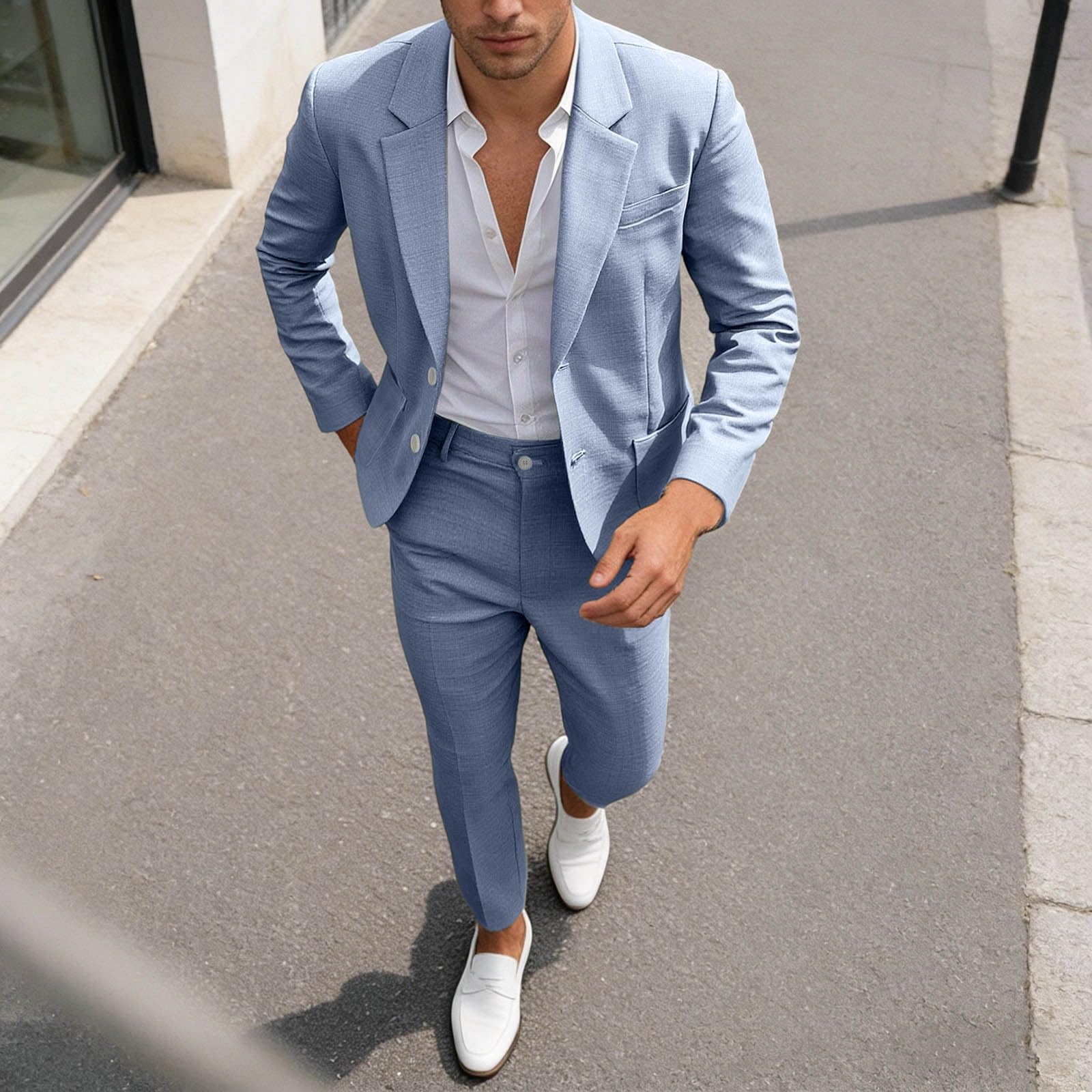Conjunto de Traje para Hombre, Esmoquin Casual, 2 Piezas, Ajuste Regular, Chaqueta de Lino y Pantalones, graduación, Boda, Cena