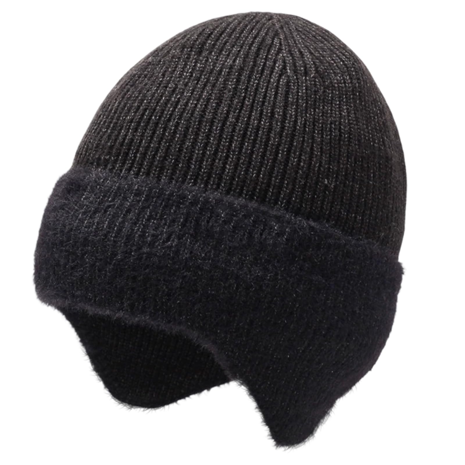 Winter Beanie for Men with Earflaps, Stretchy Thick Warm Fleece Lined, Thermal Knit Wooly Beanie Hats for Men Women, Unisex Knit Hat with Ear Flaps for Outdoor Activity, Winter Soft Wooly Skull Cap