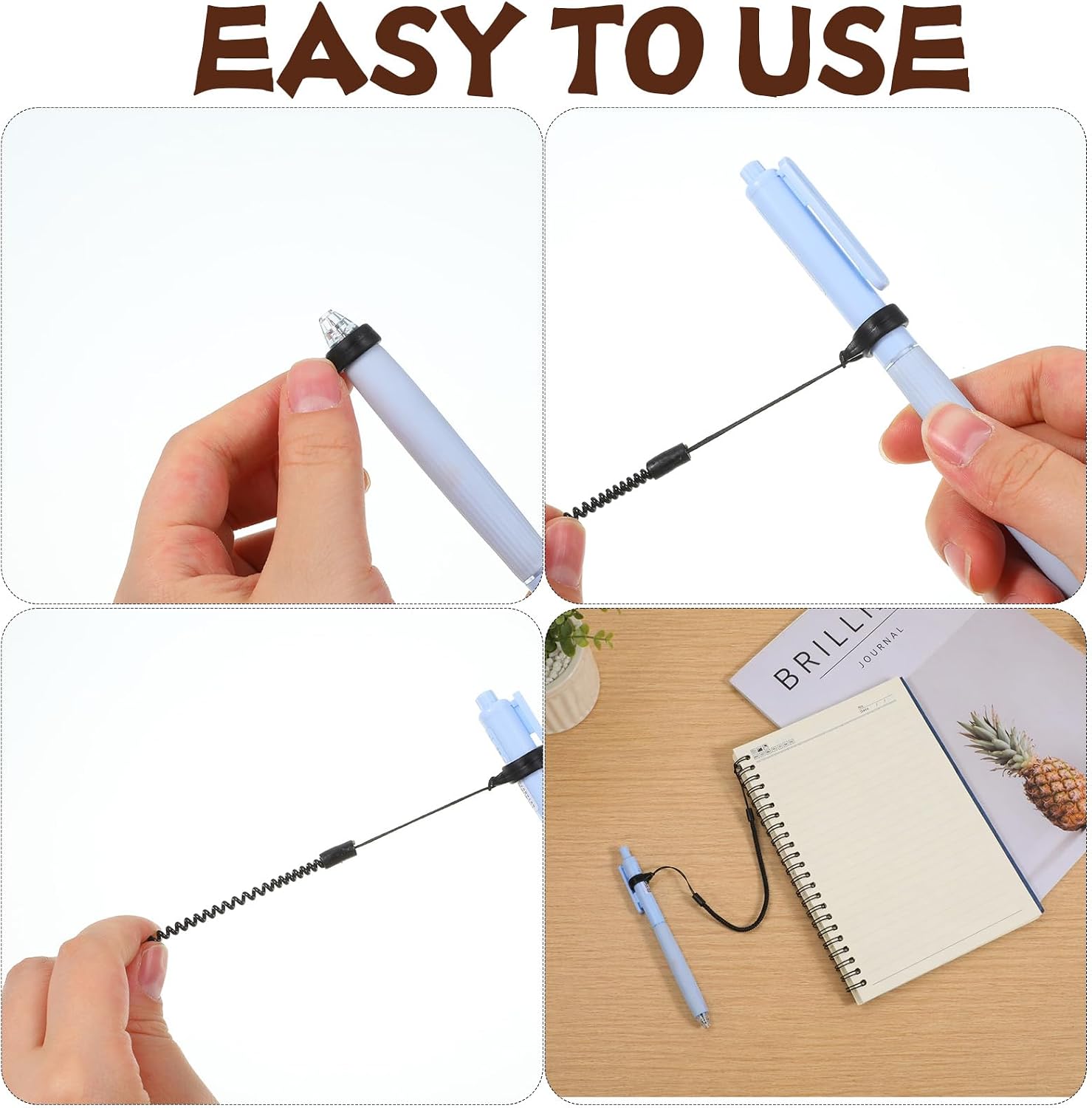 8 Pcs Pen Leash for Clipboard, Pen Tether with Rings, Retractable Elastic Lanyard Anti-Lost Holder for Drawing Pens & Touchscreen Stylus (Black, 9.84 in)