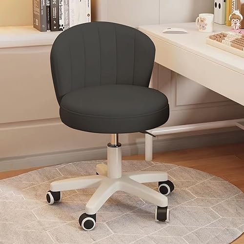 Miniatura 5 de Silla de escritorio pequeña, silla redonda con respaldo de piel sintética, altura ajustable, giratoria, taburete de trabajo, silla para el hogar,