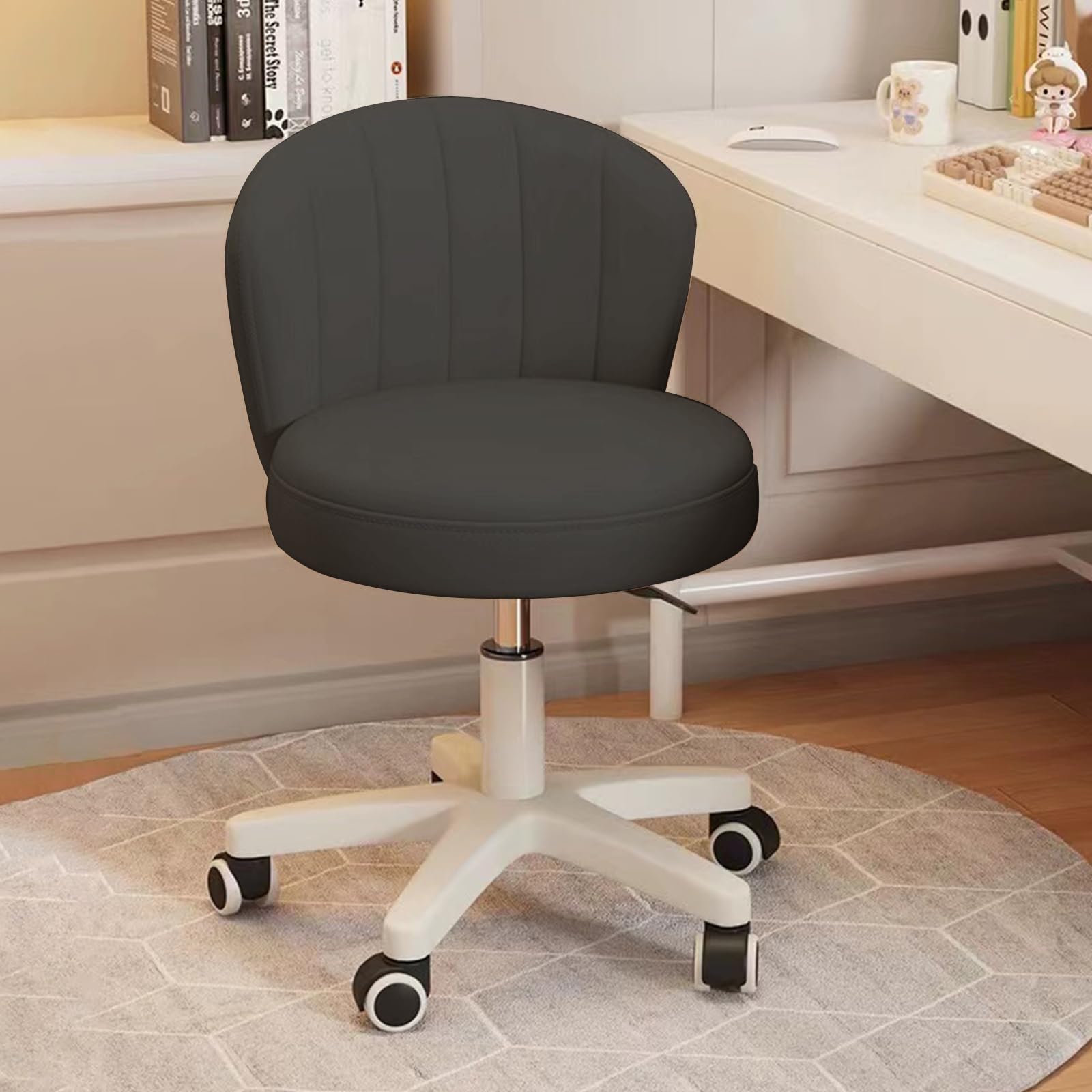 Silla pequeña de Escritorio Silla giratoria con Respaldo de Cuero PU Altura Ajustable Silla giratoria para tocador, Trabajo y Ordenador para Oficina en casa, Dormitorio