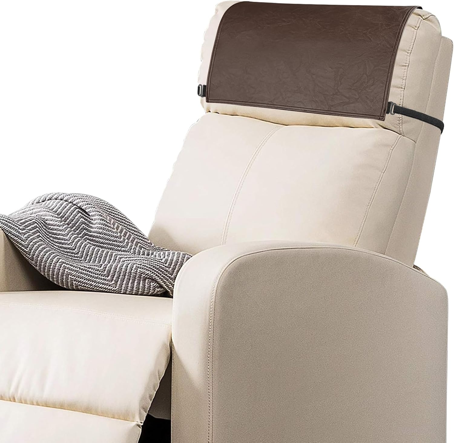 Recliner Headrest Protector-Faux Leather Headrest Covers for Recliners,Recliner Headrest Cover with Elastic Straps,Chair Headrest Cover for Recliners Protector 17 x 27 in(Dark Brown)