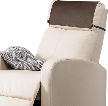 Recliner Headrest Protector-Faux Leather Headrest Covers for Recliners,Recliner Headrest Cover with Elastic Straps,Chair Headrest Cover for Recliners Protector 17 x 27 inDark Brown