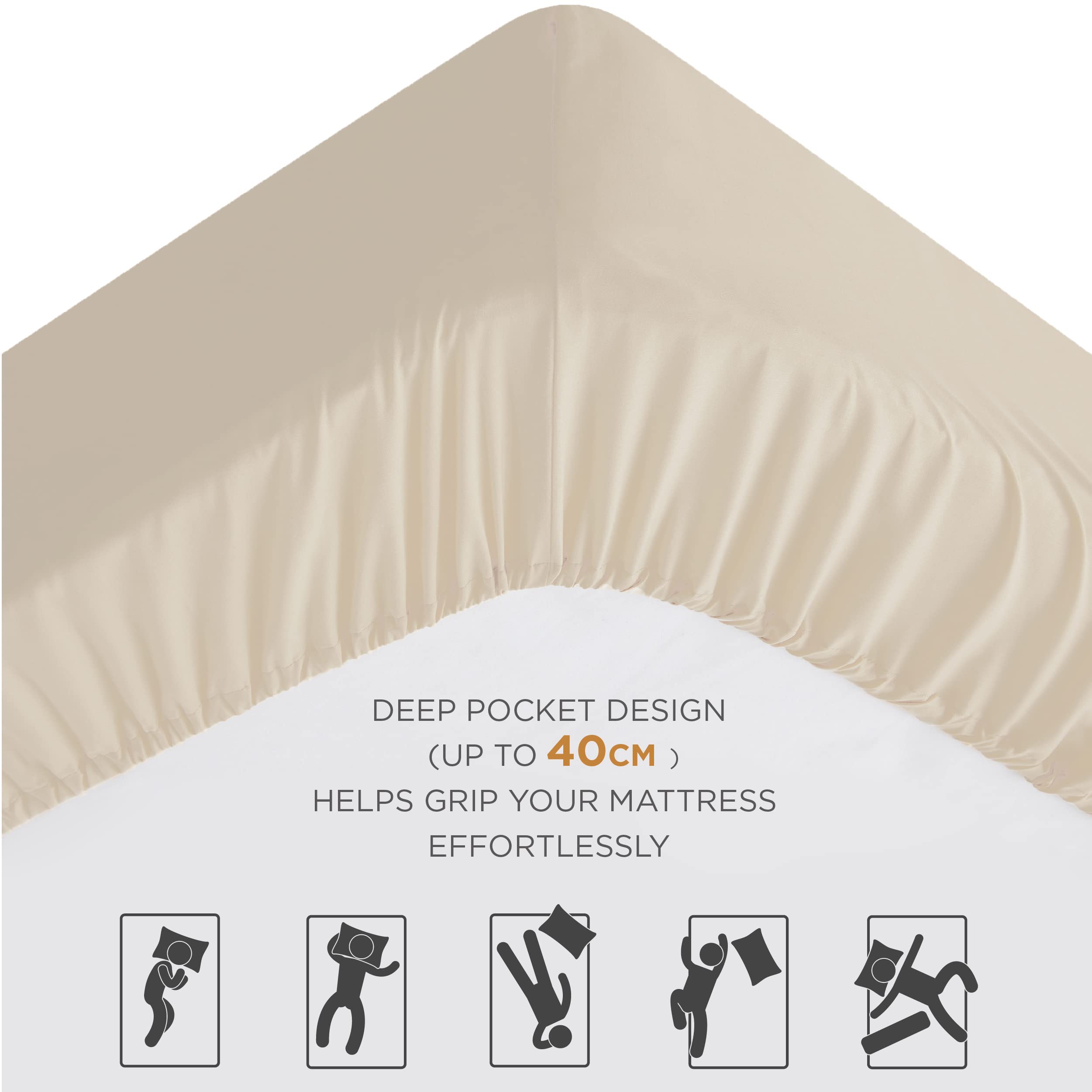 Bedsure Small Double Fitted Sheet - Bed Sheets Extra Deep Pocket 16 Inches (40 cm), Soft Brushed Polyester Microfiber Material for 3/4 Bed, Beige, 122x190cm — view 5