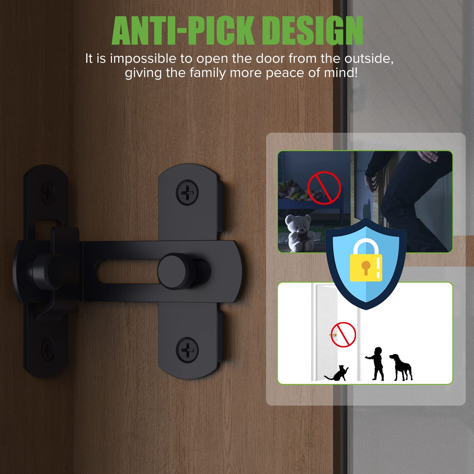 BiceNoning Loquet de porte de grange, loquet de porte rabattable à 90 degrés, en acier inoxydable, pour grange, salle de bain, extérieur, garage