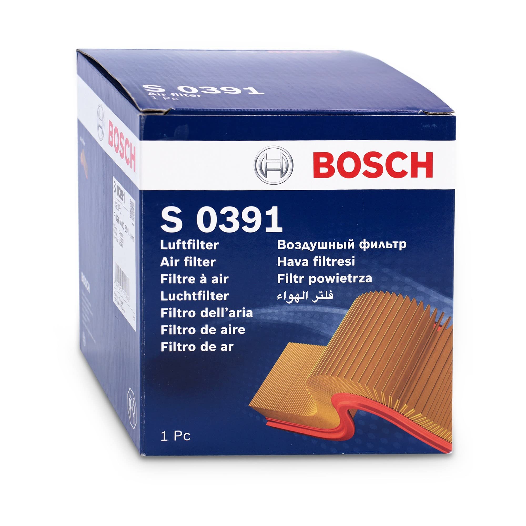 Bosch Filtro Aria per Auto S0391 - Trattiene le particelle solide all'esterno della presa d'aria - Resistente all'umidità ed altamente resistente alla trazione