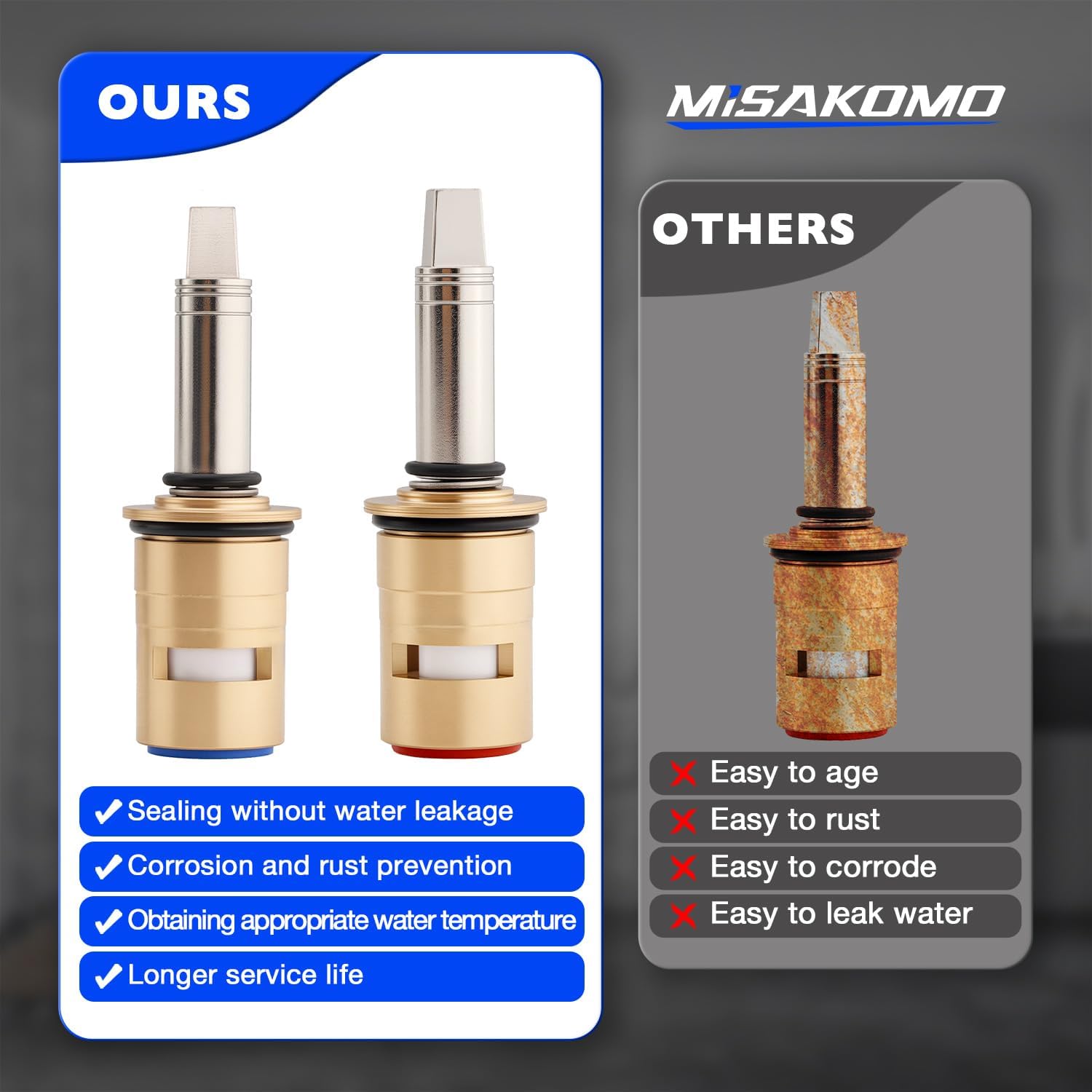 Ceramic 1/4-Turn Cold & Hot Valve Cartridge Kit Long Stem Fit for Concealed Caps Replace# 377XKRHJKABNF & 377XKLHJKABNF - Image 3