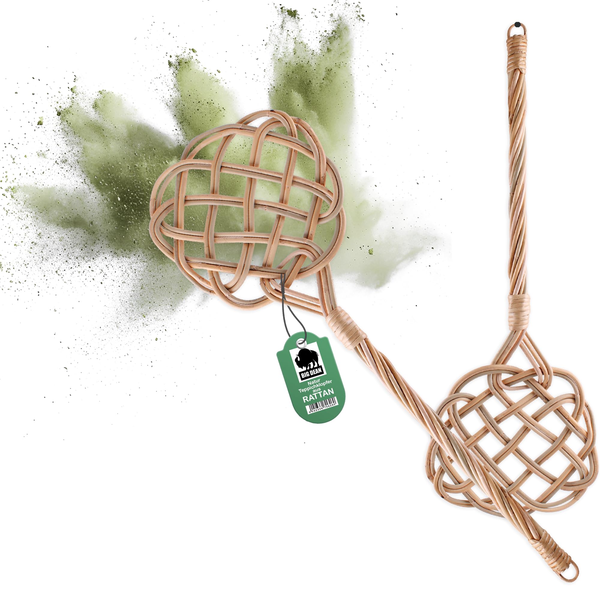 BigDean 2 Stück Teppichklopfer handgefertigt aus Rattan – stabil & robust