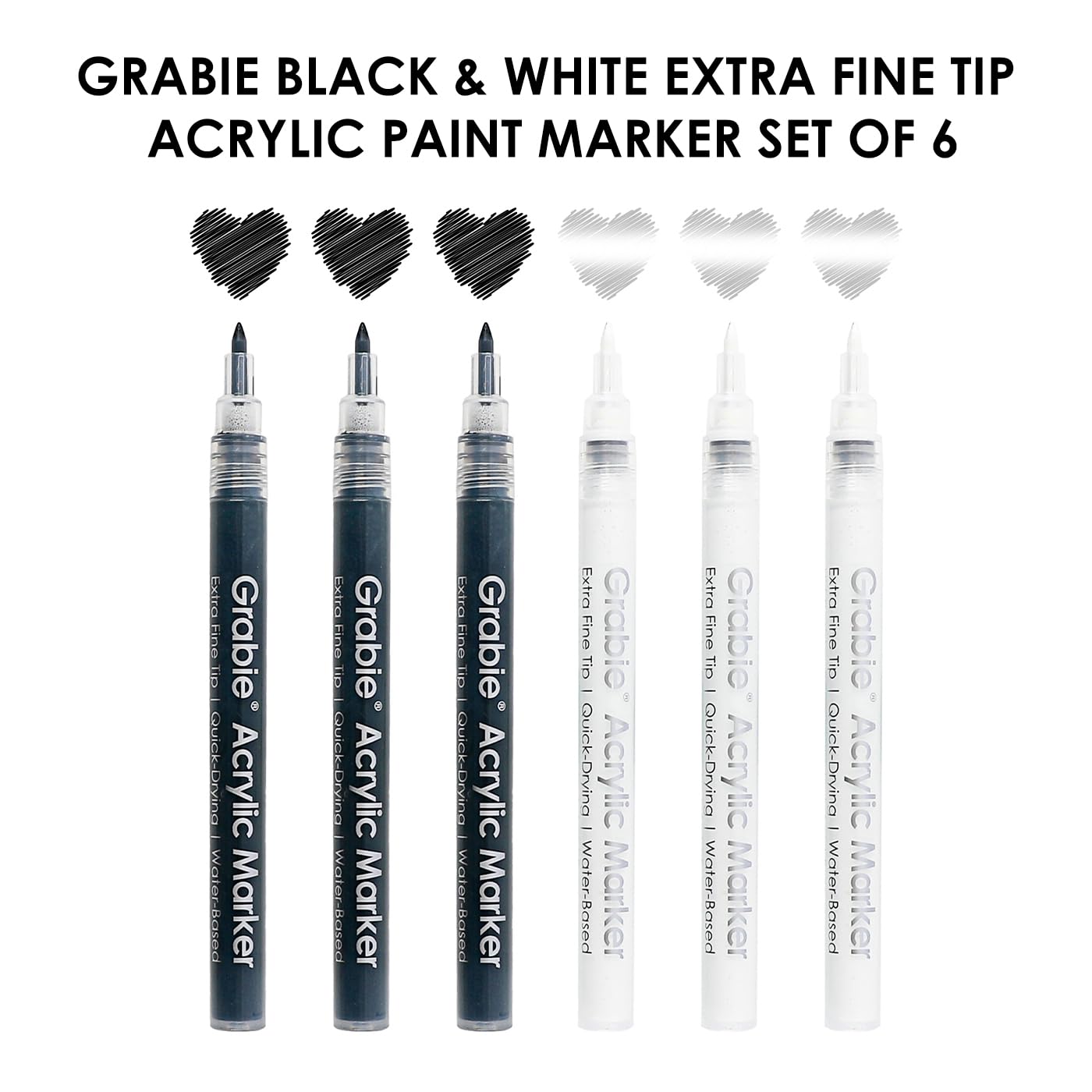 Snapklik.com : Black & White Extra Fine Tip Acrylic Paint Marker Set Of 6