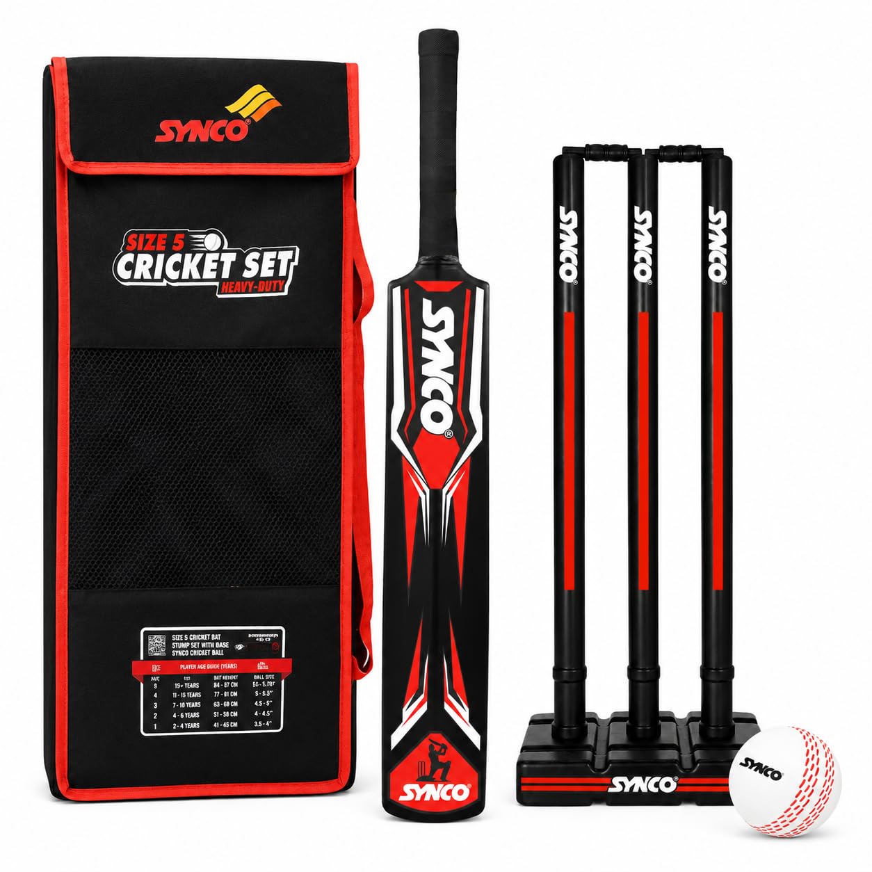 SYNCO Plastic Cricket Set for Kids | Size 5 Heavy Duty Double Blade Cricket Bat with Plastic Wicket Set, PVC Wind Ball, Mesh Carry Bag | Complete Cricket Kit for Indoor & Outdoor Play-picture-16