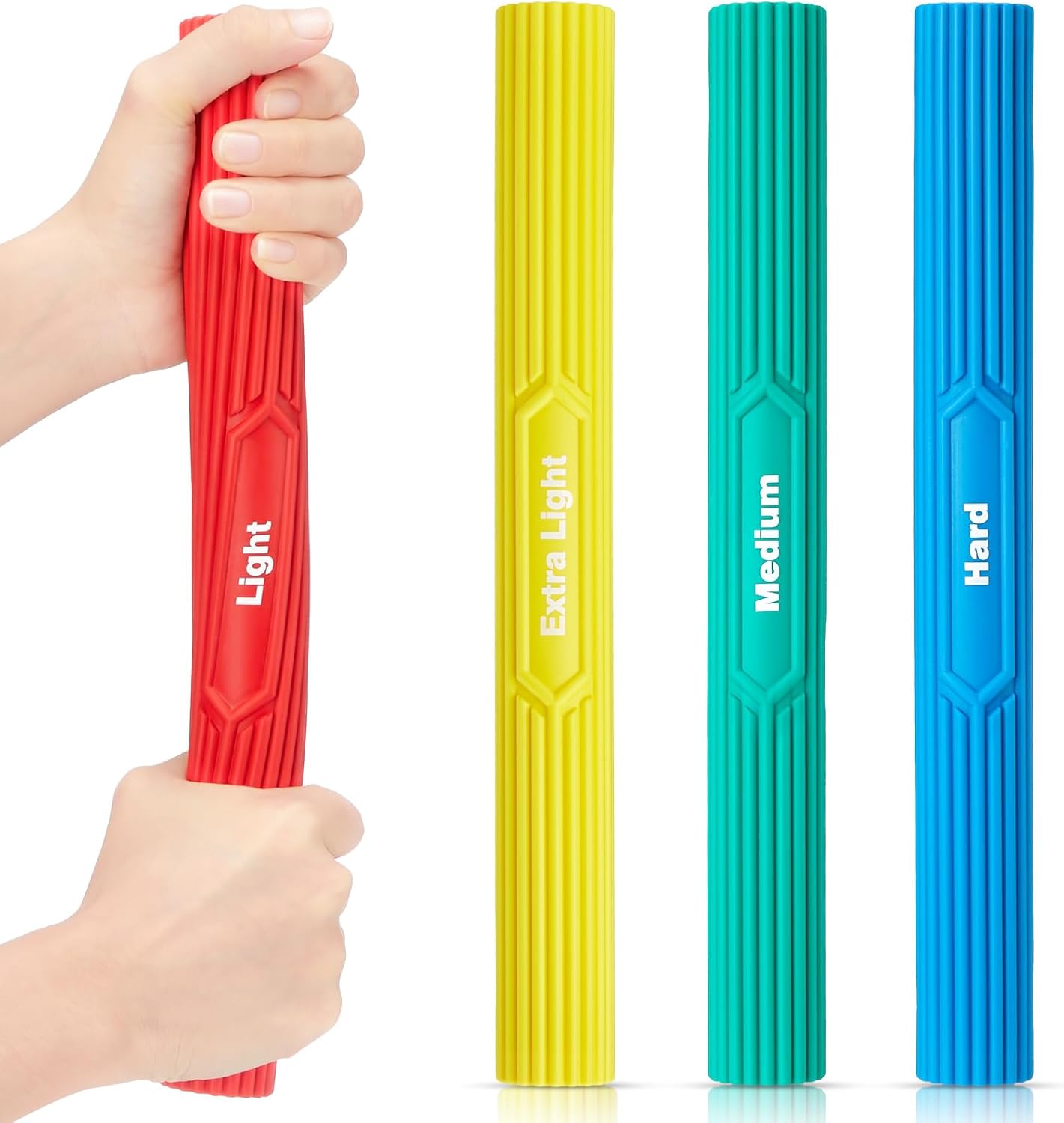 4 Pcs Flexible Resistance Therapy Bars Twist Grips,Flexible bar Twist and Bend Resistance Bar for Therapy,Tennis Elbow, Golfer’s Elbow