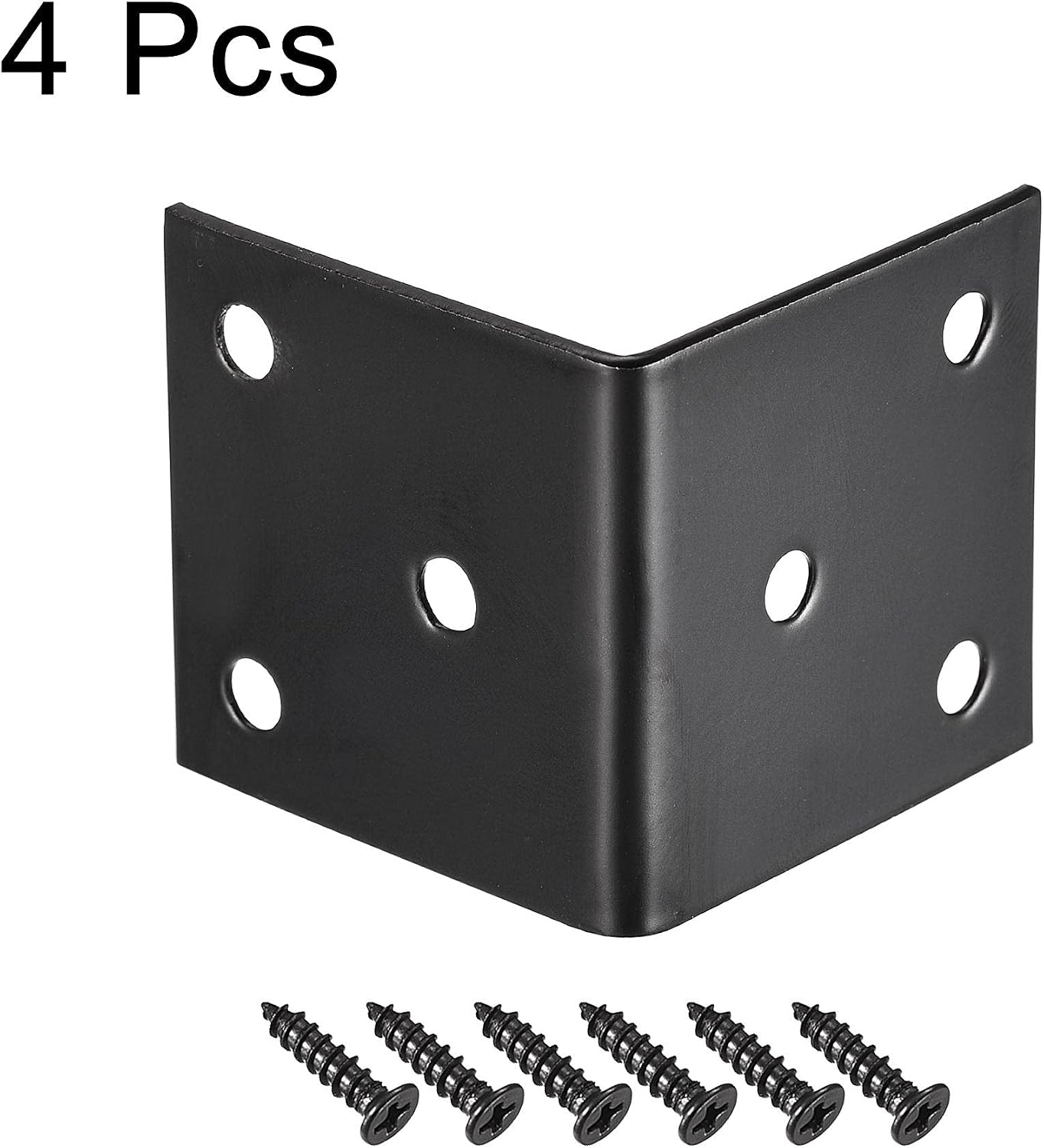 sourcing map Corner Brace Angle Bracket Fastener Stainless Steel L Shape 40mmx40mmx40mm Black with Screws, 4 Pcs - Image 4
