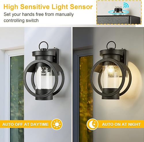 Miniatura 4 de Lámpara de pared industrial con sensor de atardecer a amanecer, moderna lámpara de pared exterior impermeable, lámpara de pared exterior negra mate
