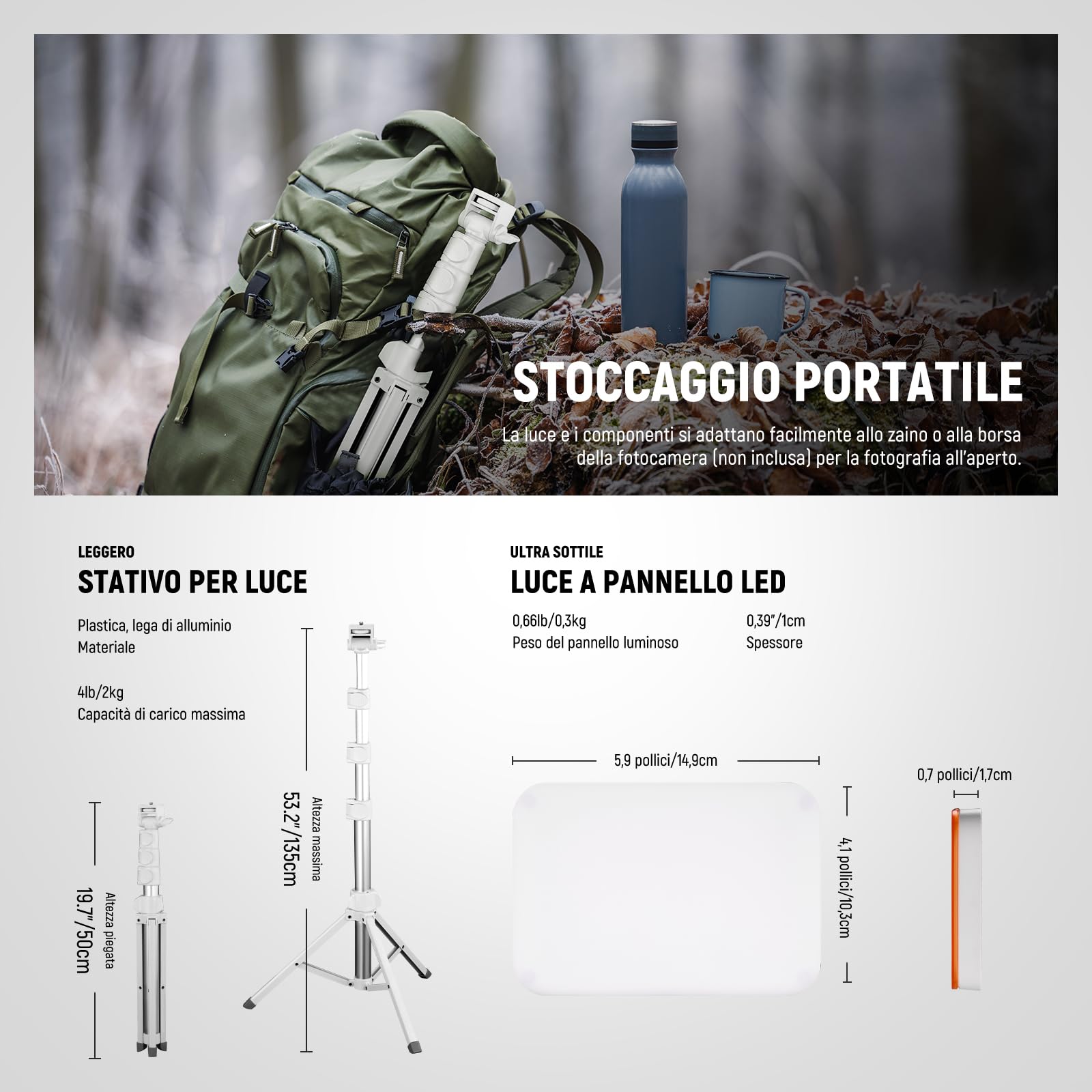 NEEWER BASICS Kit Luce Video a Pannello LED, 2pz Luci Fotografiche da Studio Portatile Dimmerabile Bicolore con Stativo e Filtro, 3200K-5600K CRI 95 750lux per Foto Video Streaming Live, Bianco, BP66