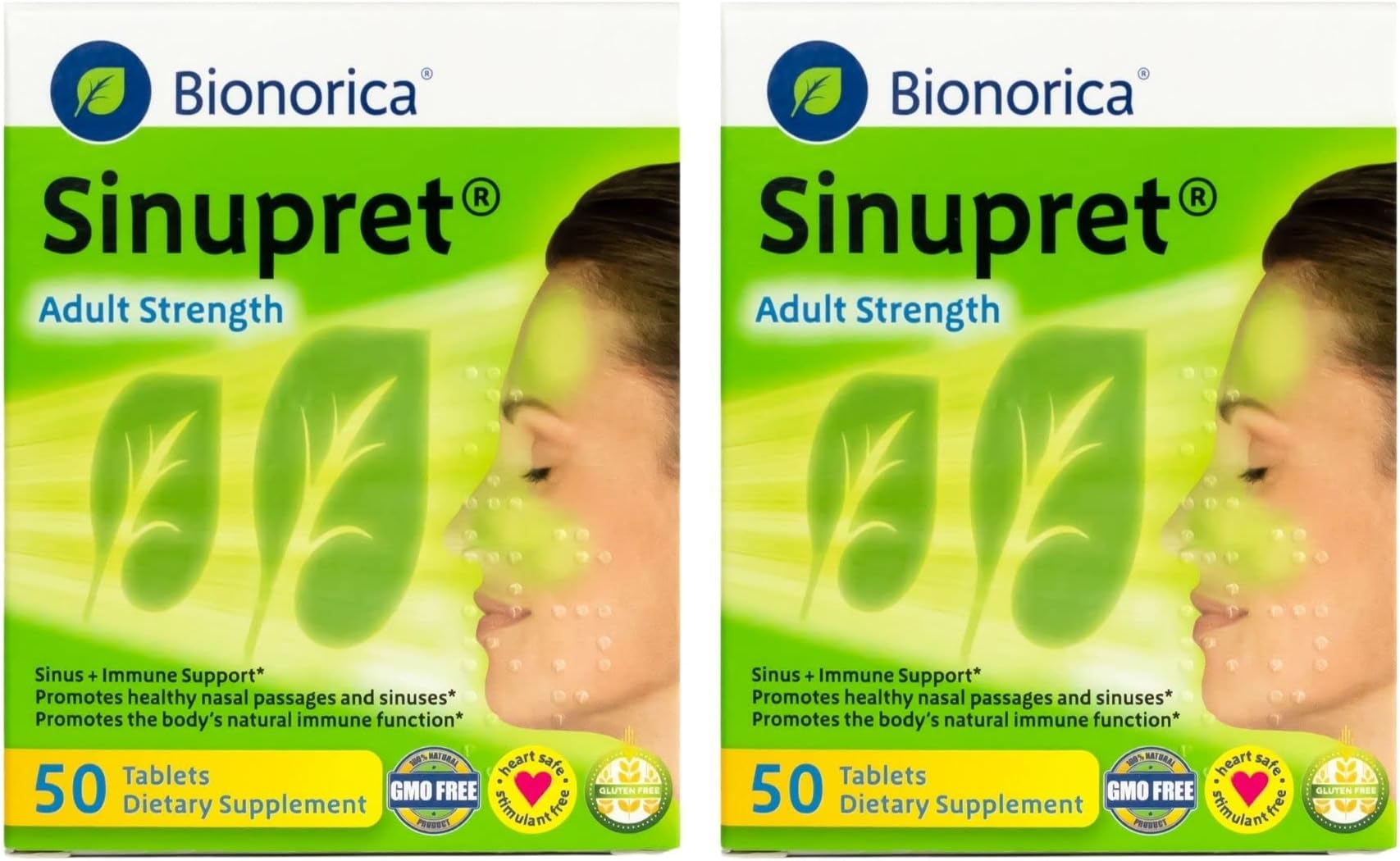 Bionorica Sinupret Adult Strength Sinus - Immune Support Supplement - All Natural - Herbal Nasal Passage & Immunity Boost - 50 Tablets - 2 Pack