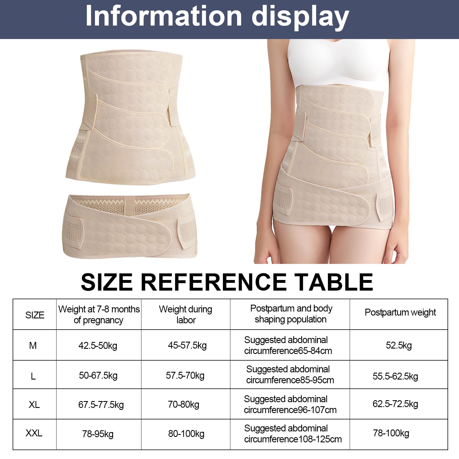 3 in 1 Ceinture Abdominale Femme, 4 Patchs Ceinture Soutien Grossesse avec Ceinture Pelvienne, Ceintures Post Partum Accouchement M L XL XXL, Ceintures Maintien Lombaire, pour Ventre Plat (L)