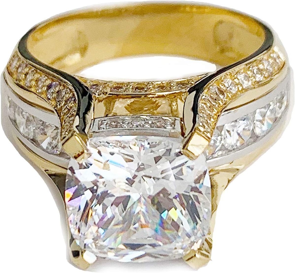 BEAUTIFUL Heavy 14k Solid White Yellow Gold Cushion Cut Moissanite and Natural Diamond Engagement Ring, Bridal, Wedding 6.50Ctw