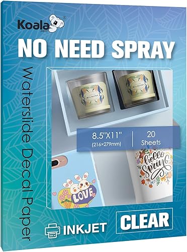 Miniatura 4 de Koala - Papel adhesivo transparente para tobogán acuático sin pulverización, 20 hojas y blanco sin pulverización, para impresora de inyección de