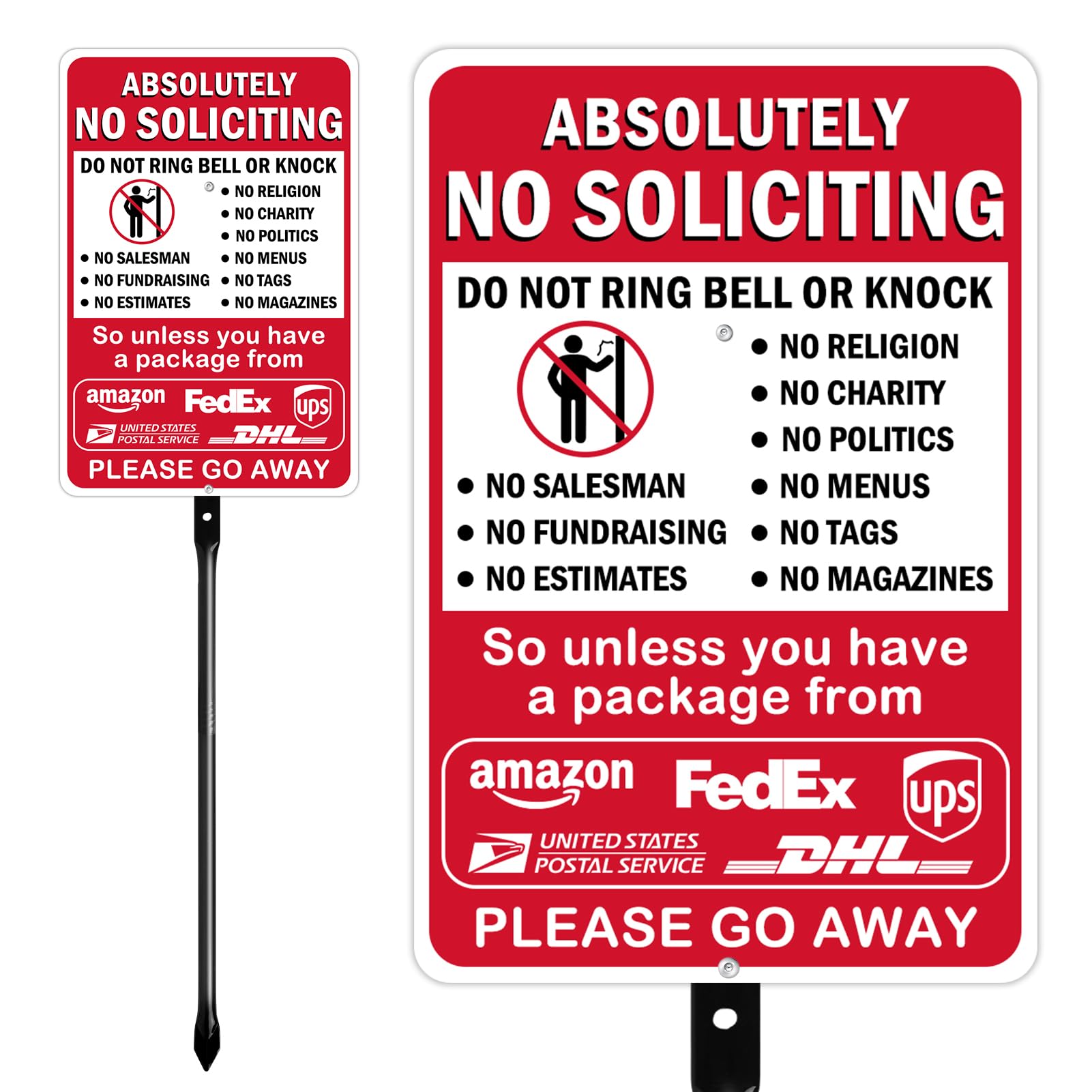 14 x 10 Inches No Soliciting Sign for House with 36 Inches Heavy Duty Steel Stake - Do Not Ring Bell or Knock, Large No Soliciting No Religious Signs for Front Door Home Yard, Sun-Proof, Rust-Free-image-4