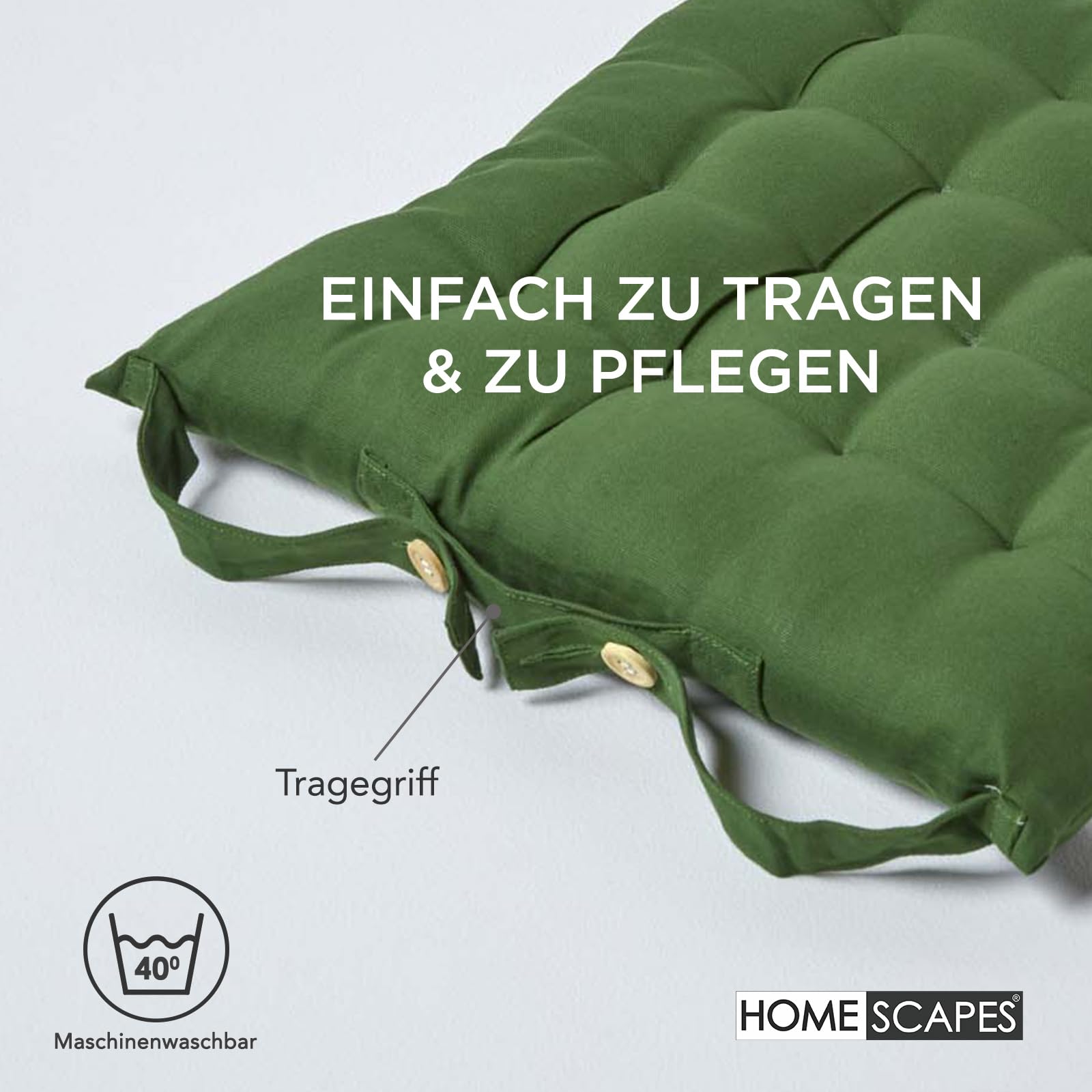 Homescapes 6er Set Stuhlkissen 40x40 cm olivgrün – Sitzkissen Outdoor/Indoor mit Baumwollbezug, Sitzpolster waschbar und Oeko-TEX-Zertifiziert für Esszimmer-, Küchen- & Gartenstühle