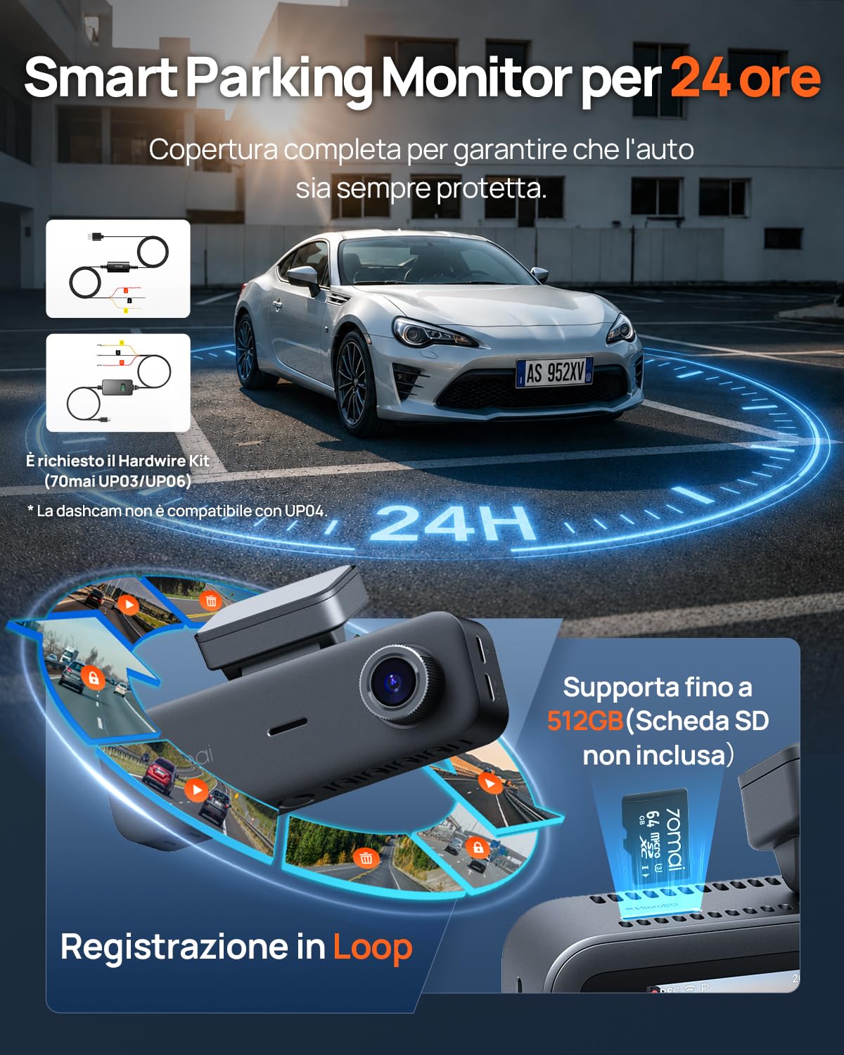 70mai Dash Cam Auto 4K 3 Canali T800E · Telecamera Tripla 4K+1080P+1080P — immagine 5 di 15
