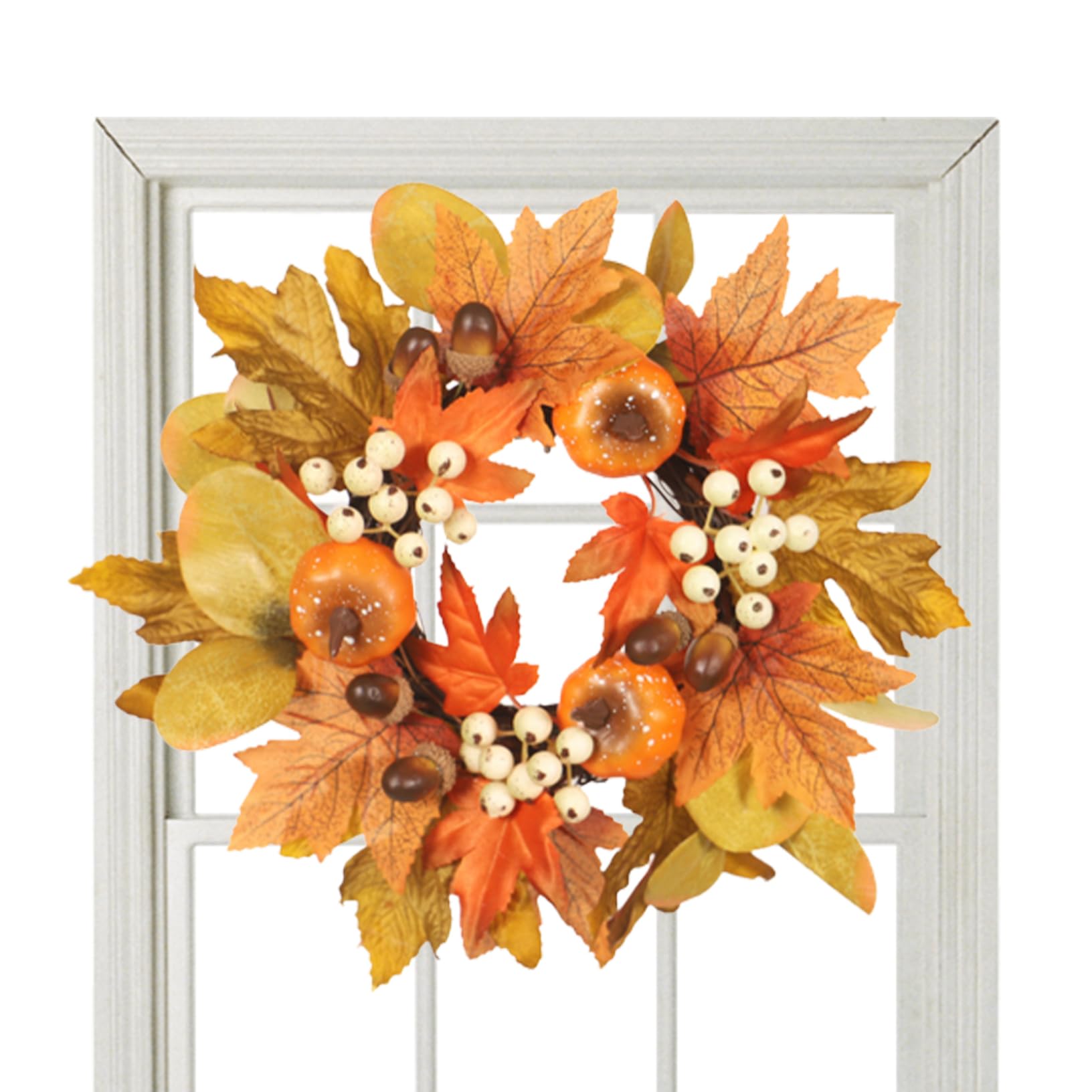 Pesoncarl Halloween Decorations, Fall Candle Rings 12 Inch Fall Candle Wreath Maple Berries for Halloween Wedding Thanksgiving Door, No