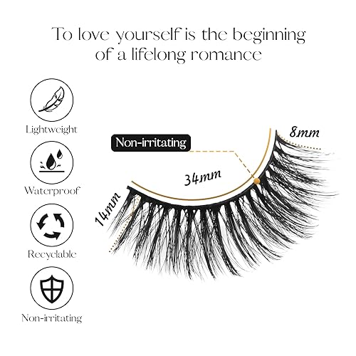 Miniatura 3 de BYUVEVSR - 3 pares de pestañas autoadhesivas sin pegamento, reutilizables, aspecto natural, esponjosas, pestañas de visón de 0.315 in, 0.394 in,