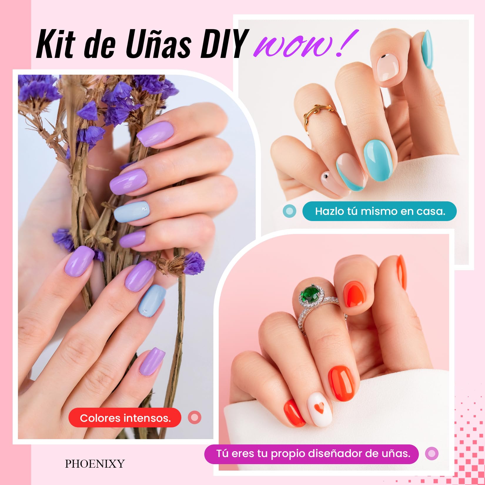 PHOENIXY Kit Uñas Semipermanentes Con Lámparas UV 55 Colors Esmaltes Semipermanentes Para Uñas 60 PCS Kit de Manicura Profesional Con 4 Capas Superiores de Efecto y Base Regalo Para Mujeres